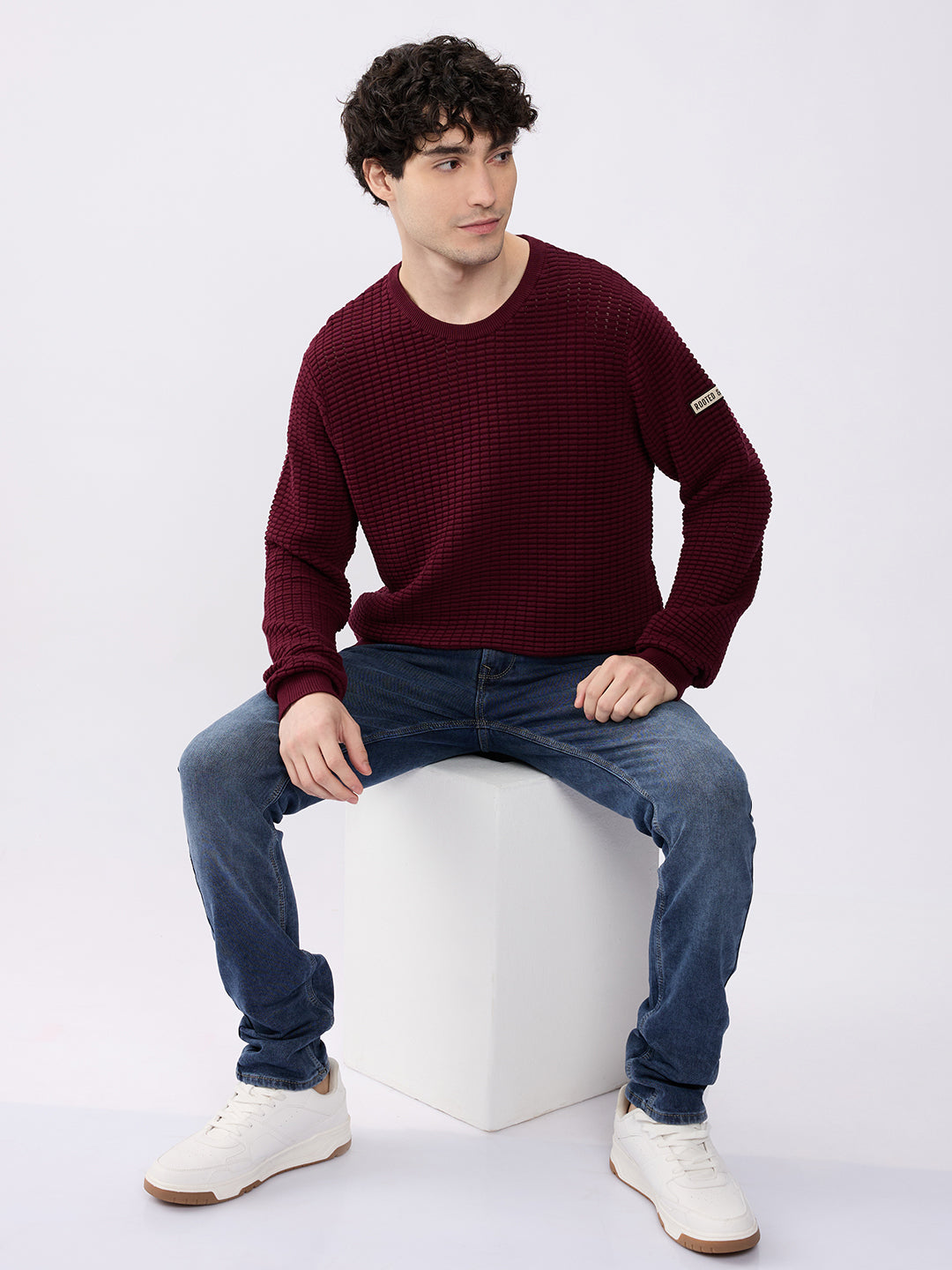 Spykar Wine Red Regular Fit Casual Sweaters For Men