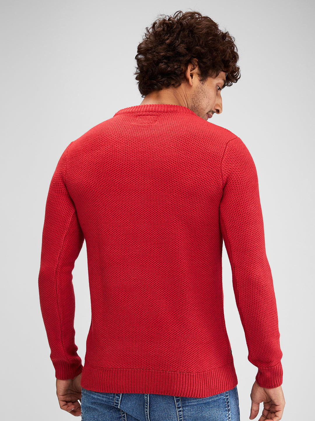 Spykar Men Solid Orange Regular Fit Full Sleeves Sweater