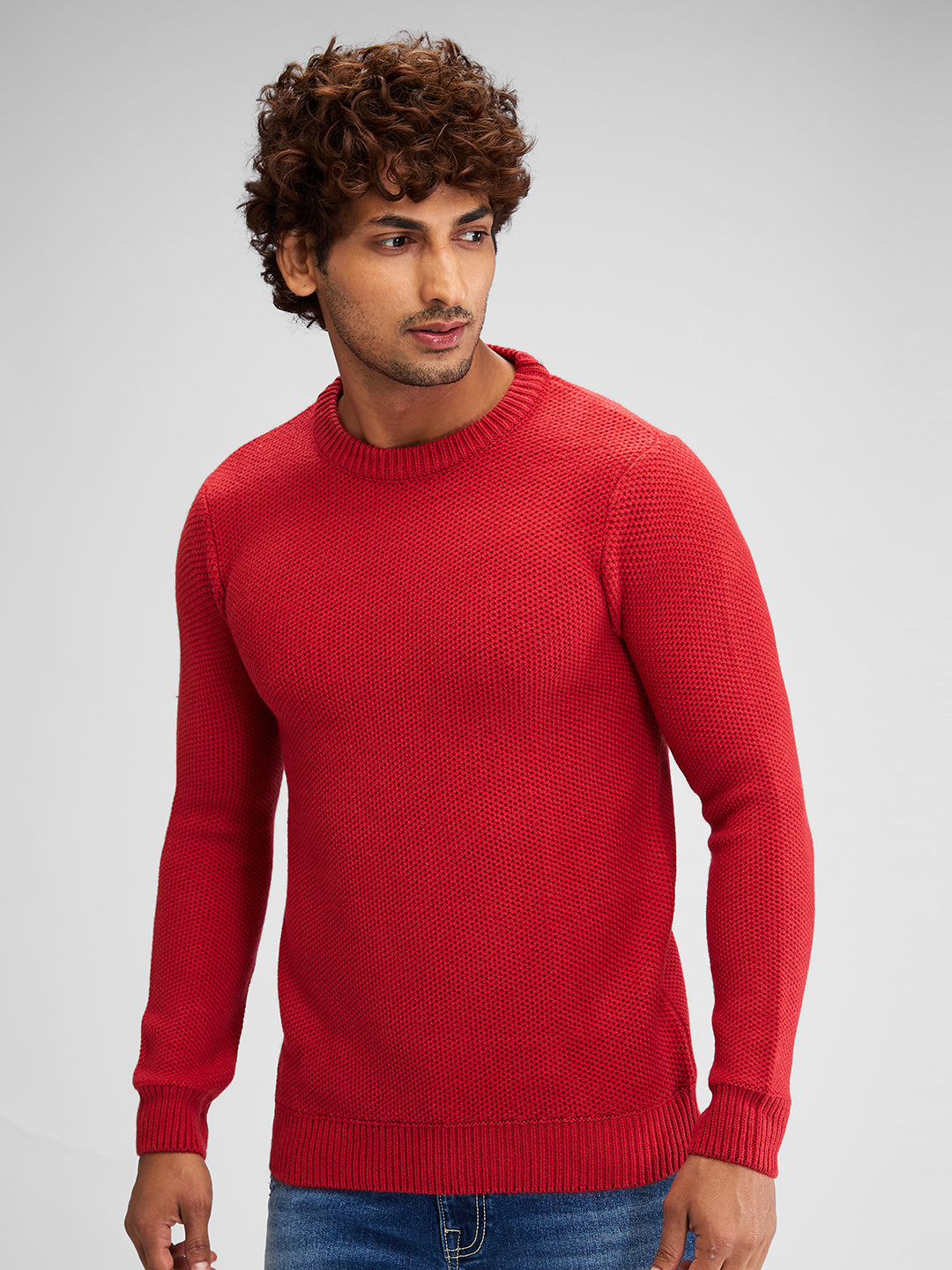 Spykar Men Solid Orange Regular Fit Full Sleeves Sweater