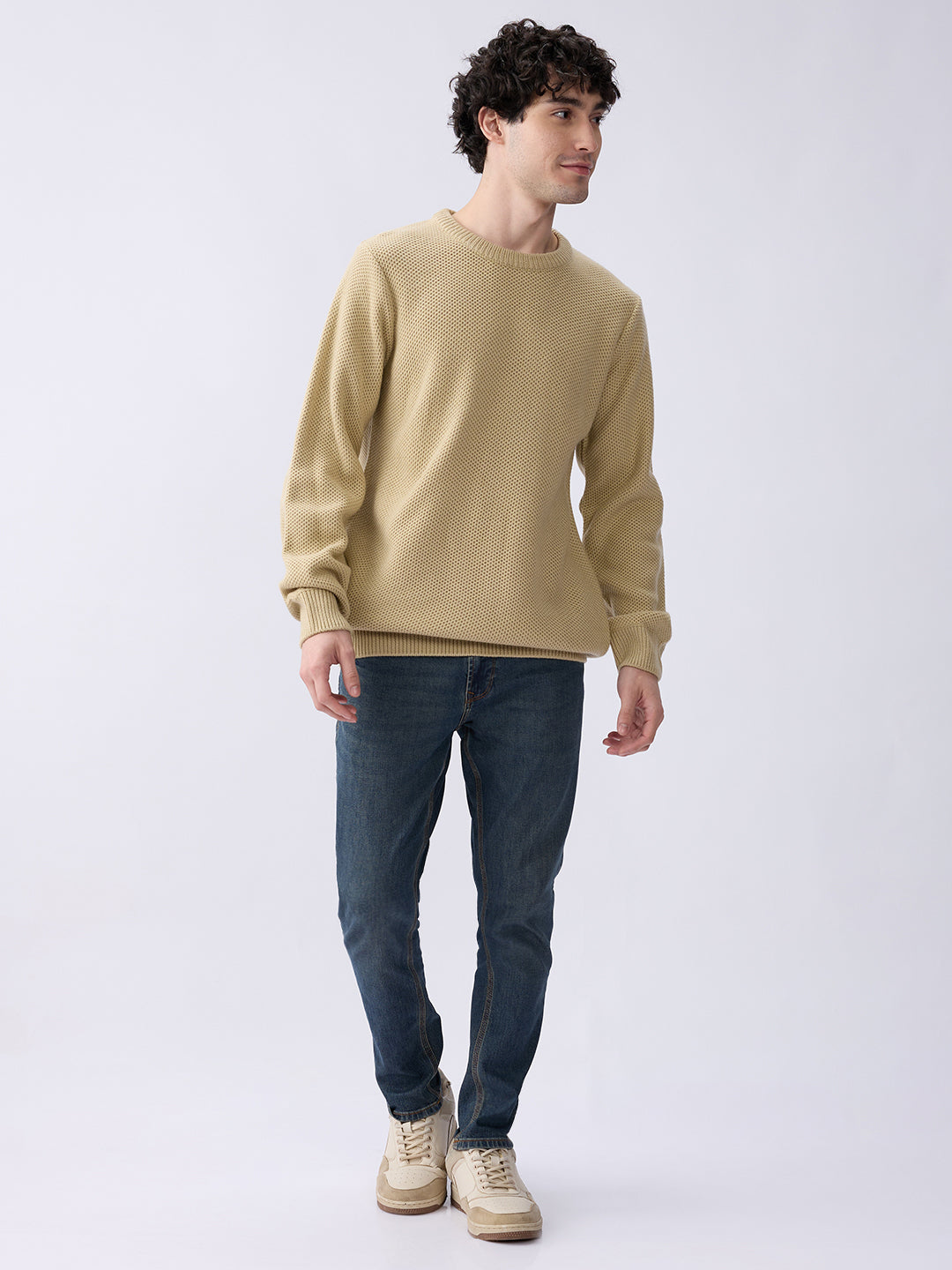 Spykar Beige Regular Fit Casual Sweaters For Men