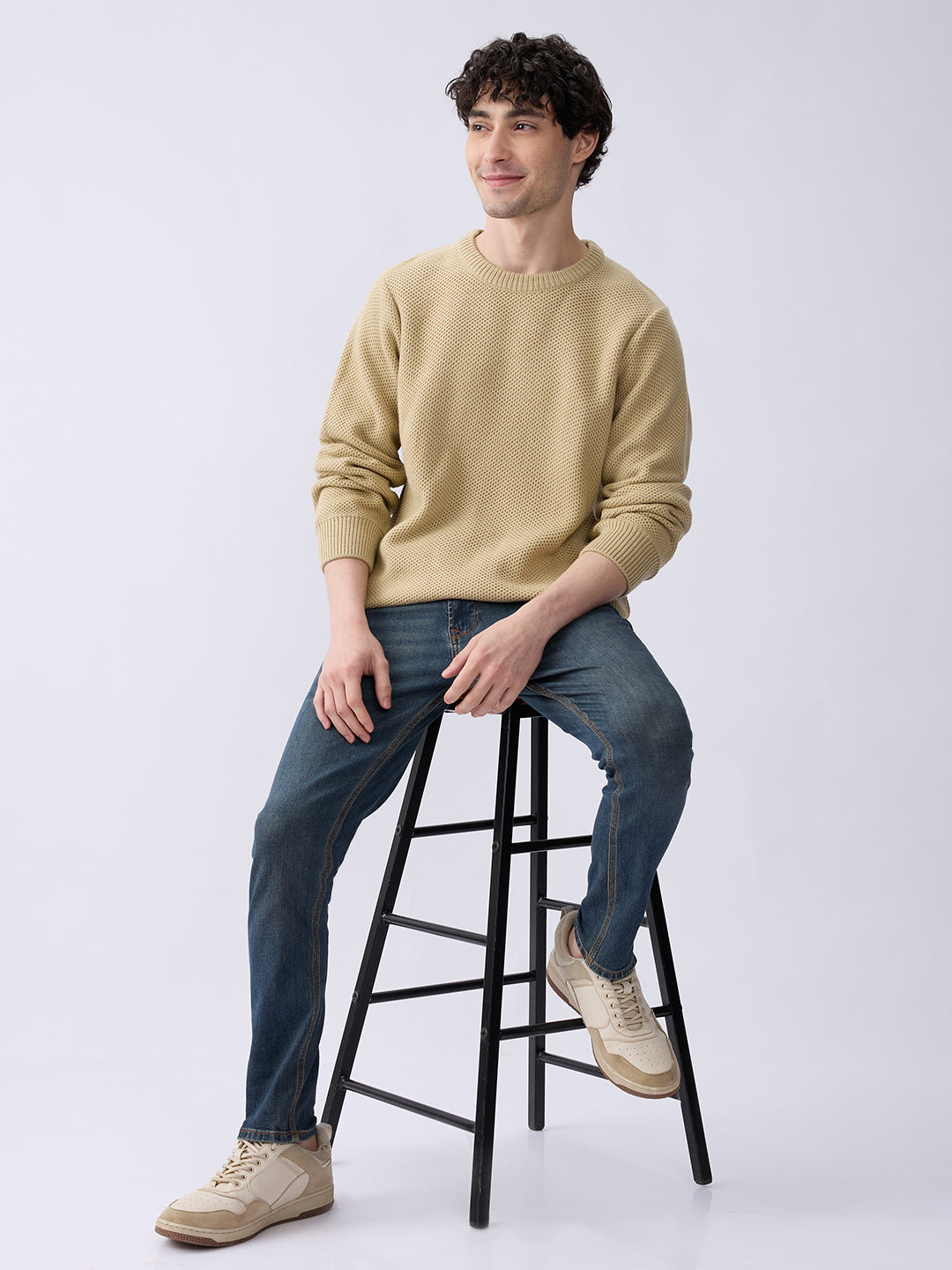 Spykar Beige Regular Fit Casual Sweaters For Men
