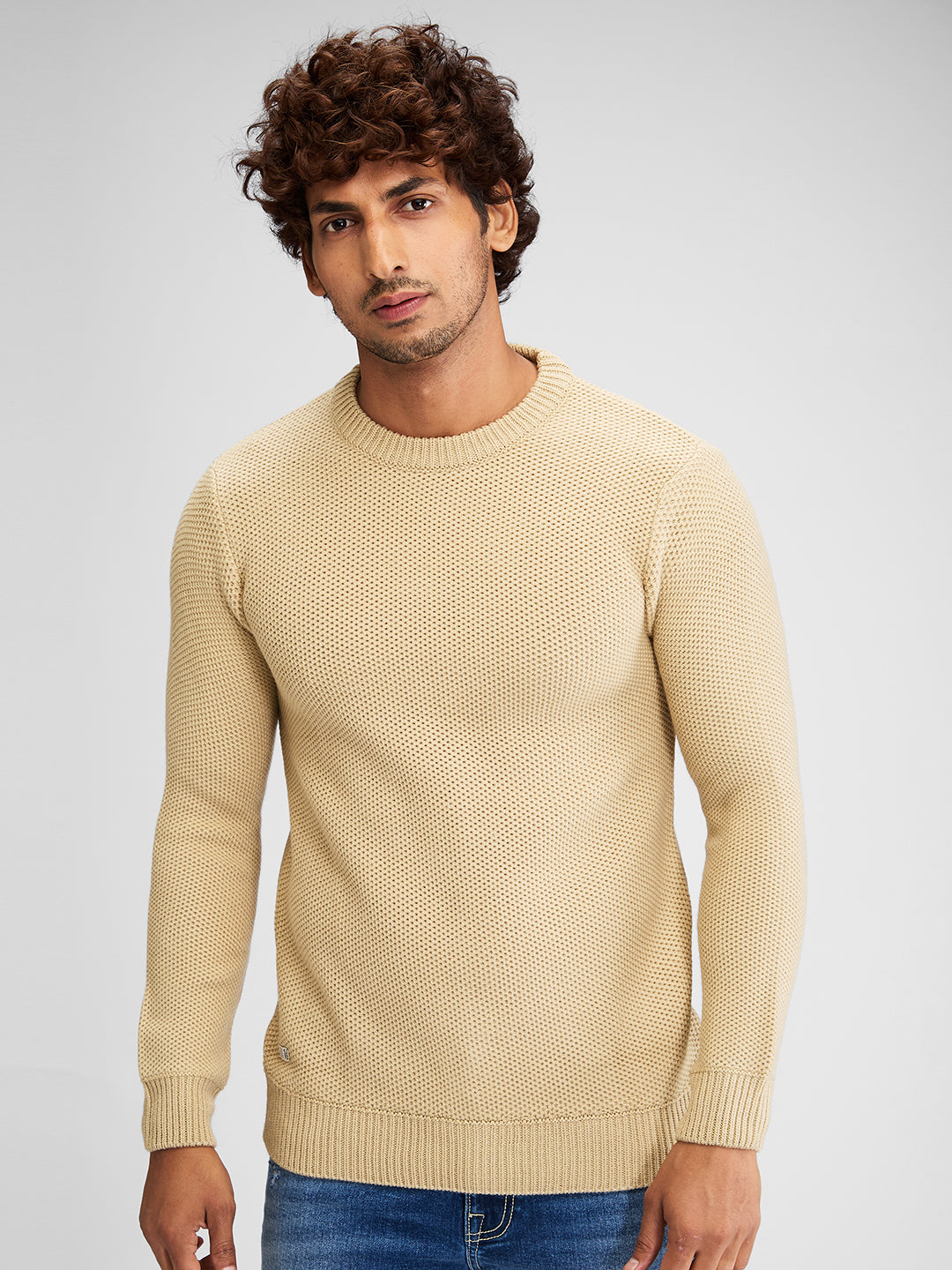 Spykar Men Solid White Regular Fit Full Sleeves Sweater