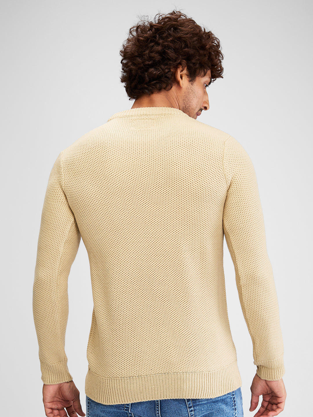 Spykar Men Solid White Regular Fit Full Sleeves Sweater