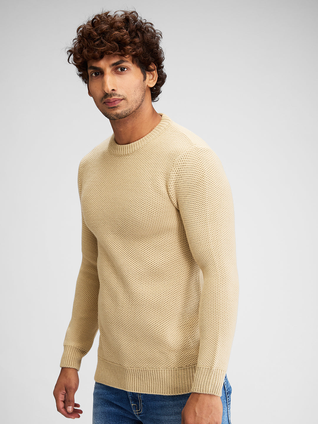 Spykar Men Solid White Regular Fit Full Sleeves Sweater