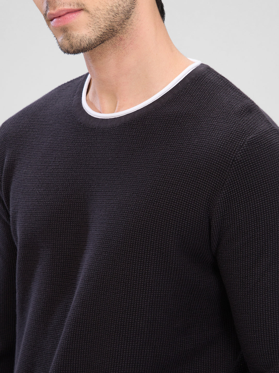 Spykar Black Cotton Full Sleeve  Sweater For Men