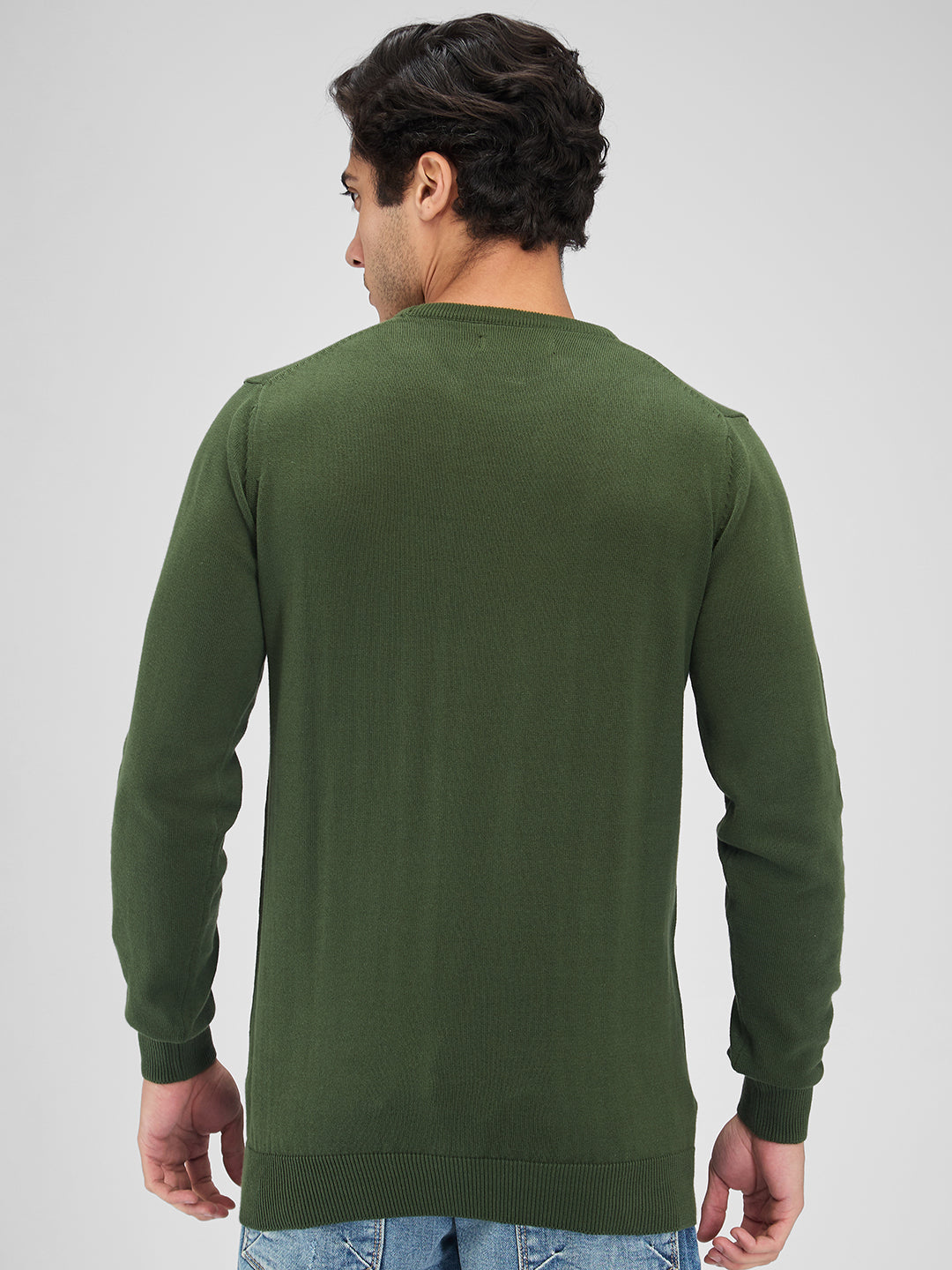 Spykar Men Solid Green Regular Fit Full Sleeves Sweater