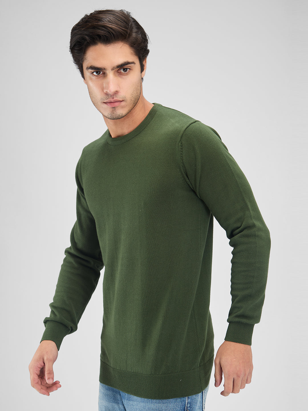 Spykar Men Solid Green Regular Fit Full Sleeves Sweater