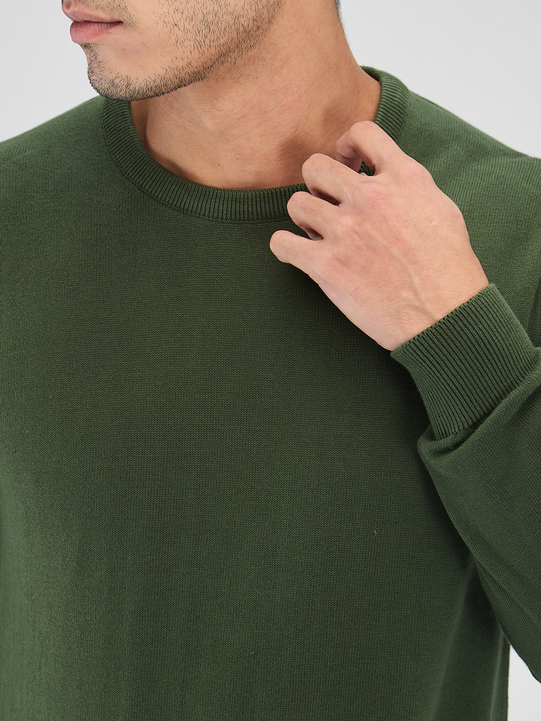 Spykar Men Solid Green Regular Fit Full Sleeves Sweater