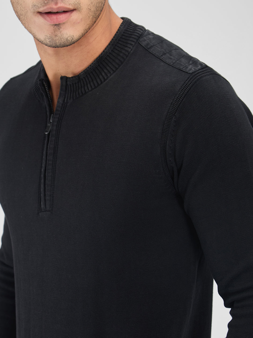 Spykar Men Solid Black Regular Fit Full Sleeves Sweater