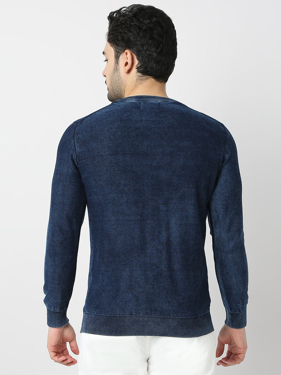 Spykar Indigo Blue Round Neck Long Sleeves Sweater For Men