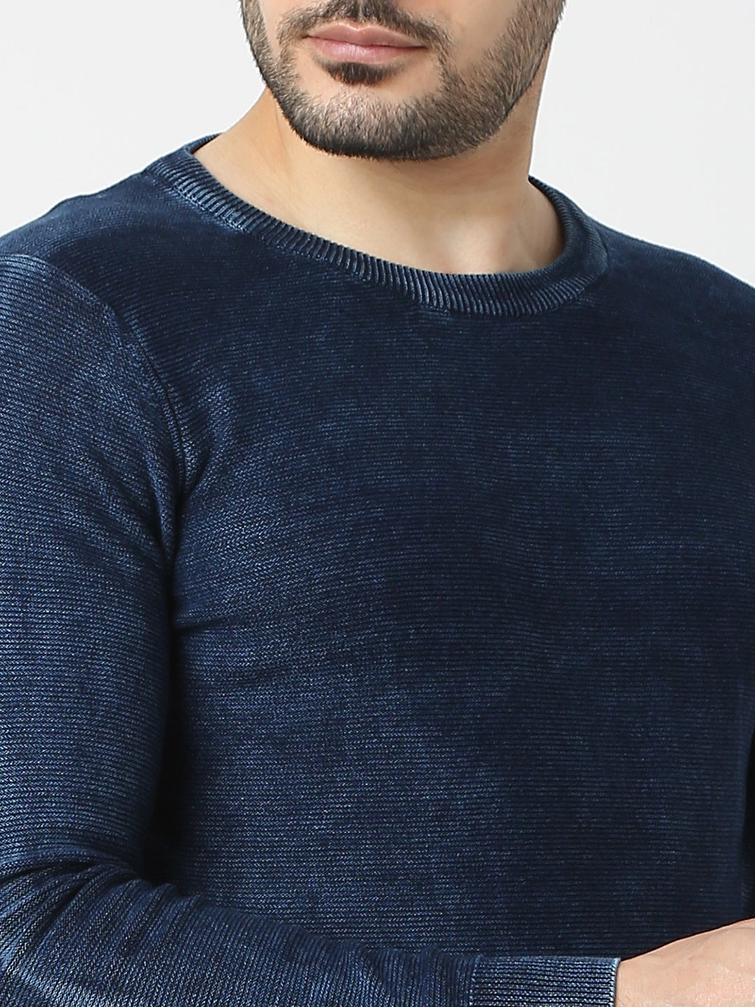 Spykar Indigo Blue Round Neck Long Sleeves Sweater For Men