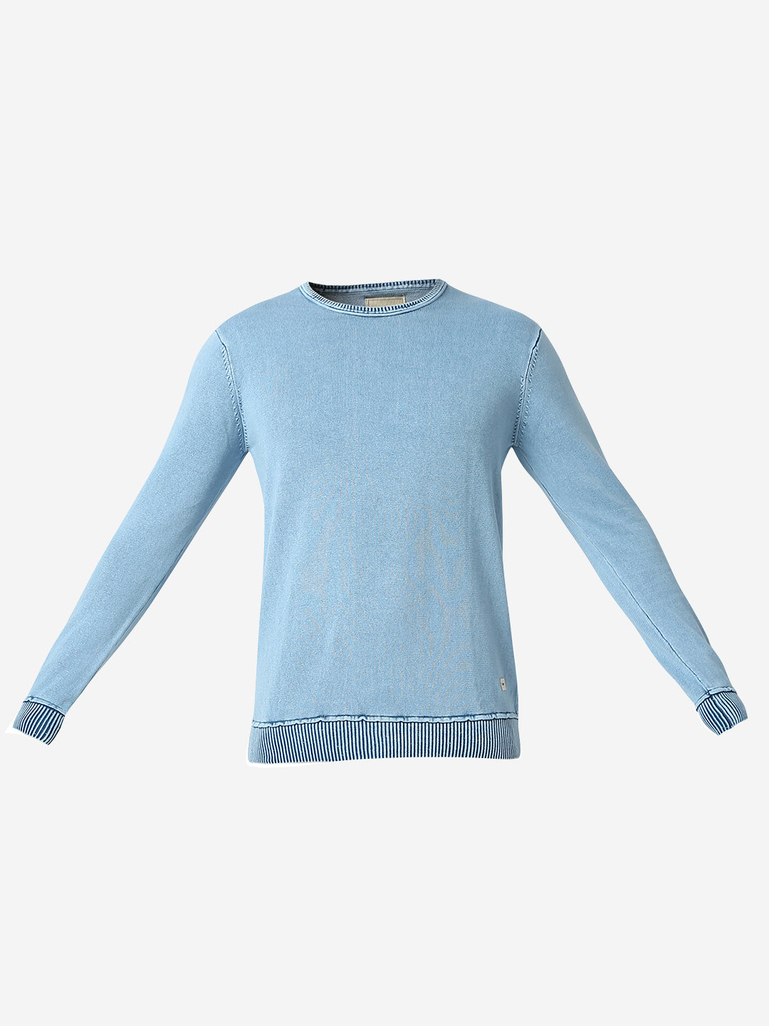 Spykar Powder Blue Round Neck Long Sleeves Sweater For Men