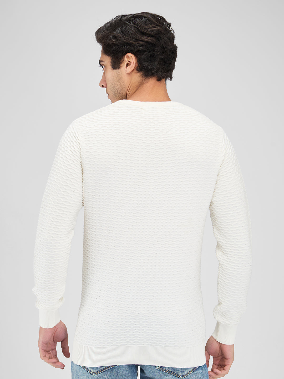 Spykar Men Solid White Slim Fit Full Sleeves Sweater