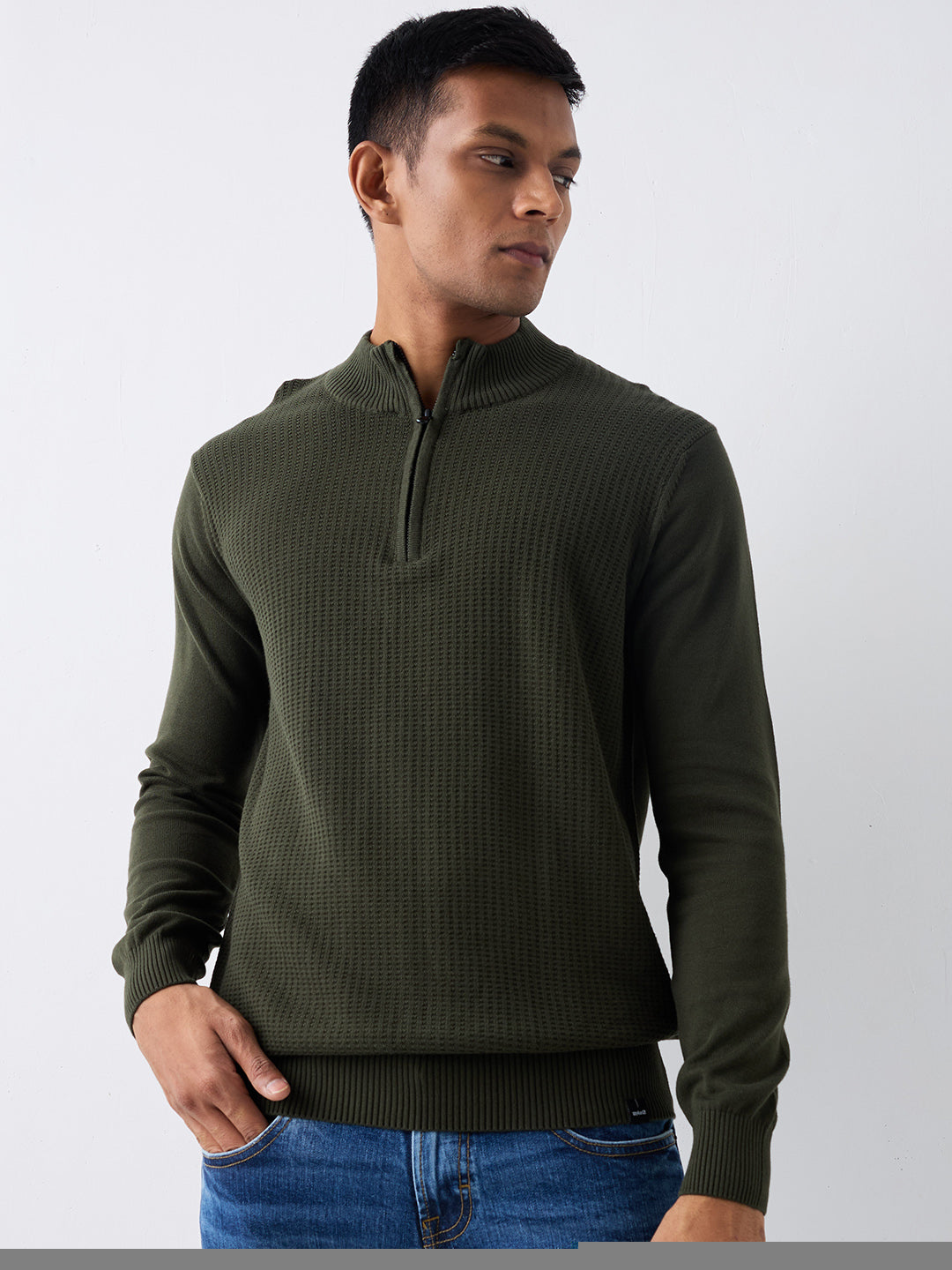 Spykar Military Green Regular Fit Casual Sweaters For Men