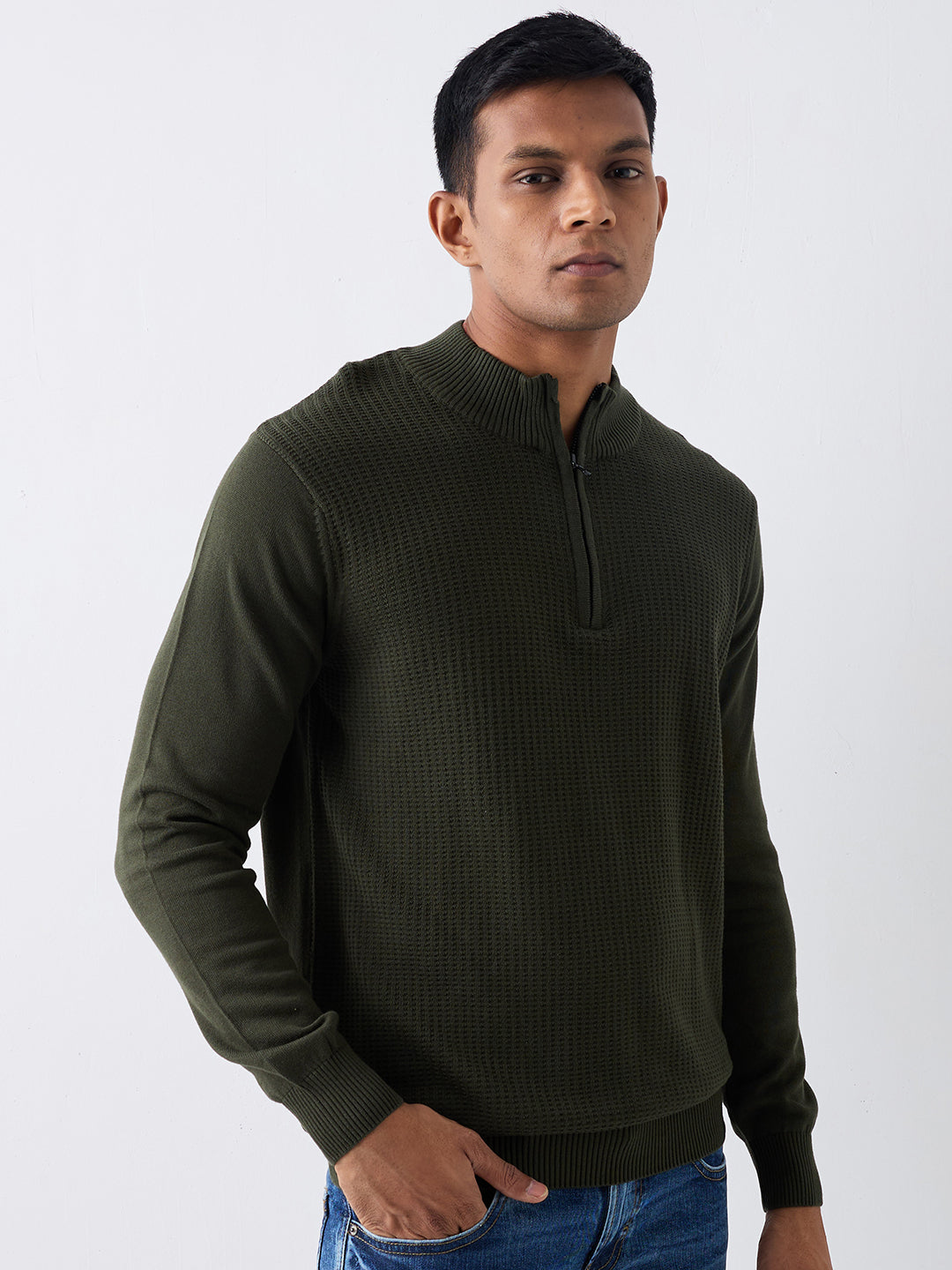 Spykar Military Green Regular Fit Casual Sweaters For Men