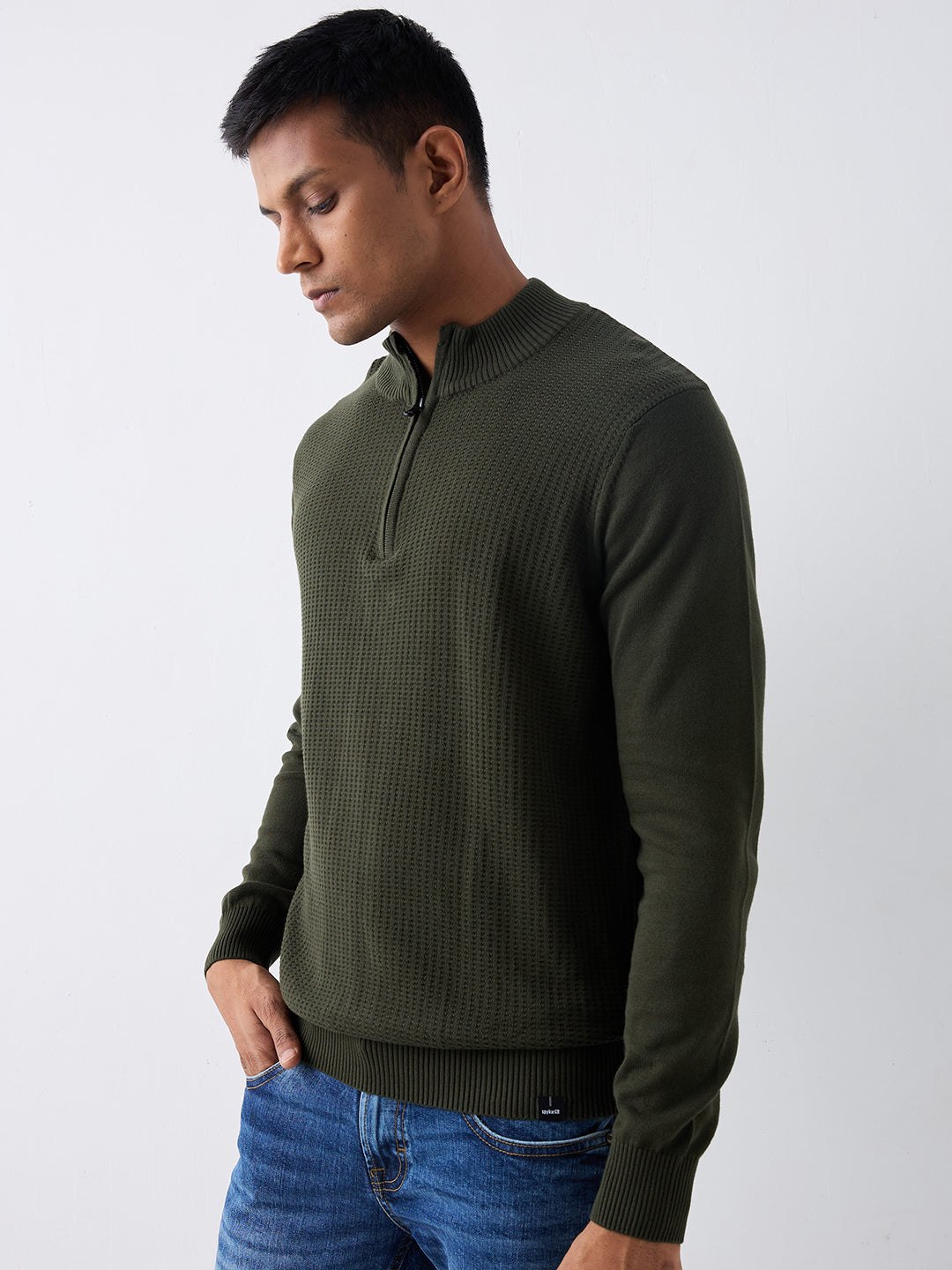 Spykar Military Green Regular Fit Casual Sweaters For Men
