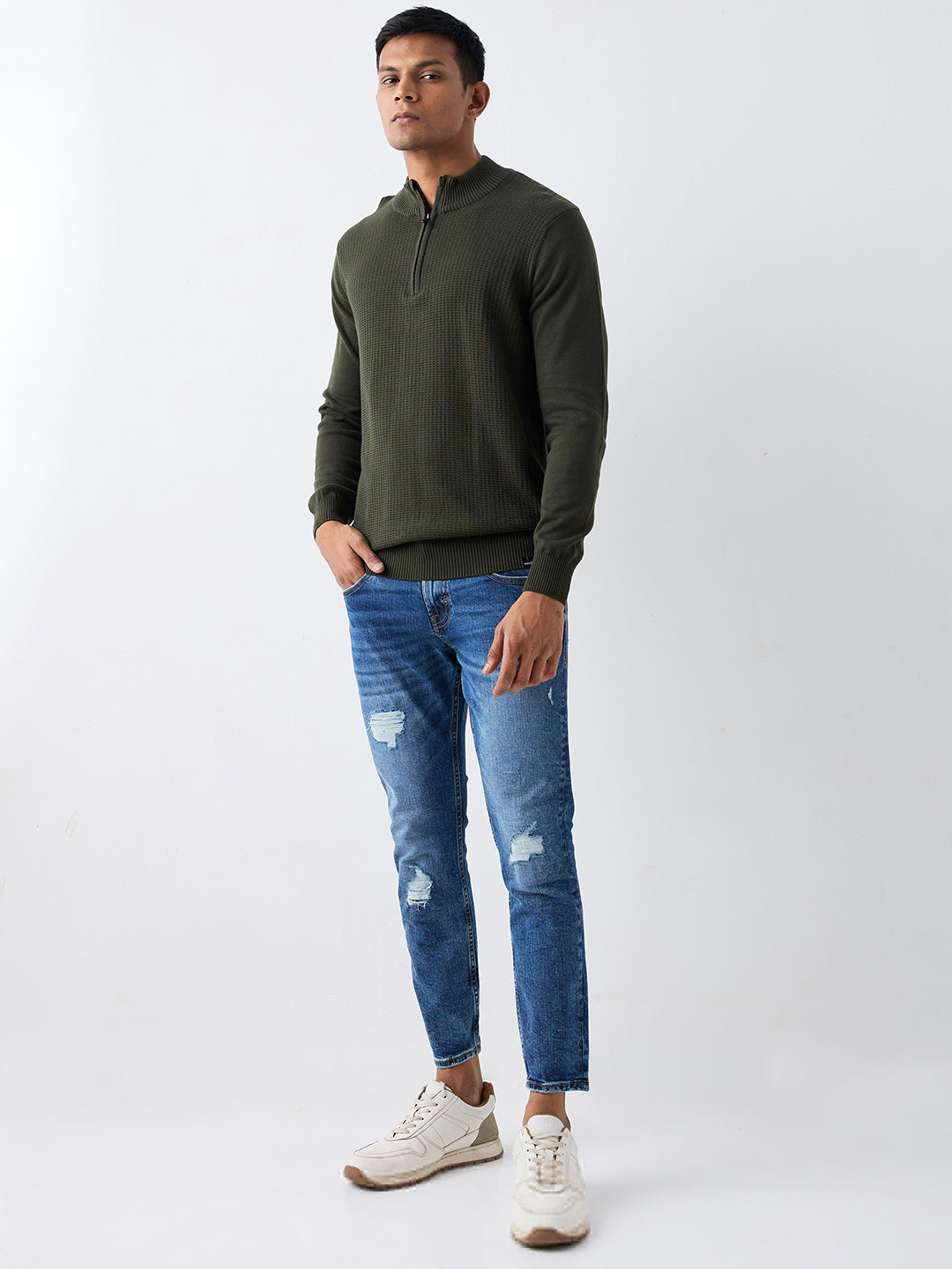 Spykar Military Green Regular Fit Casual Sweaters For Men