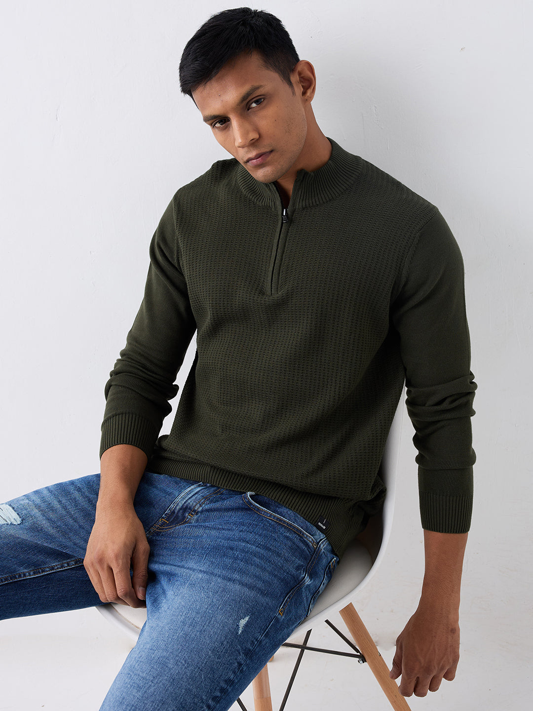 Spykar Military Green Regular Fit Casual Sweaters For Men