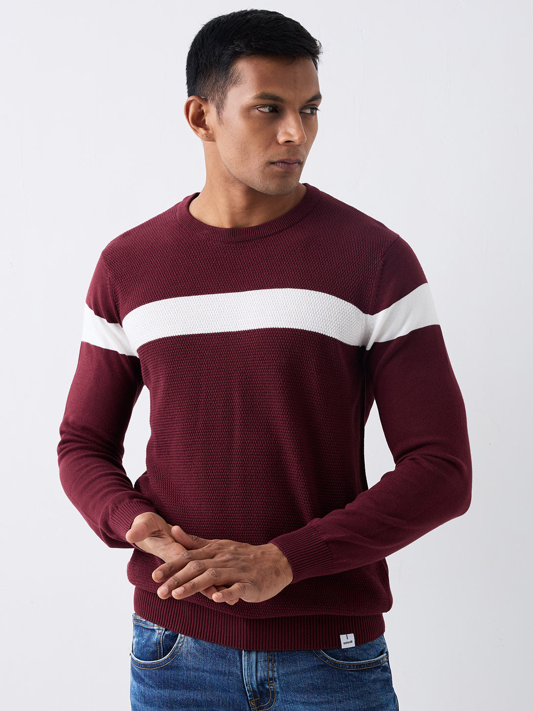 Spykar Wine Red Regular Fit Casual Sweaters For Men