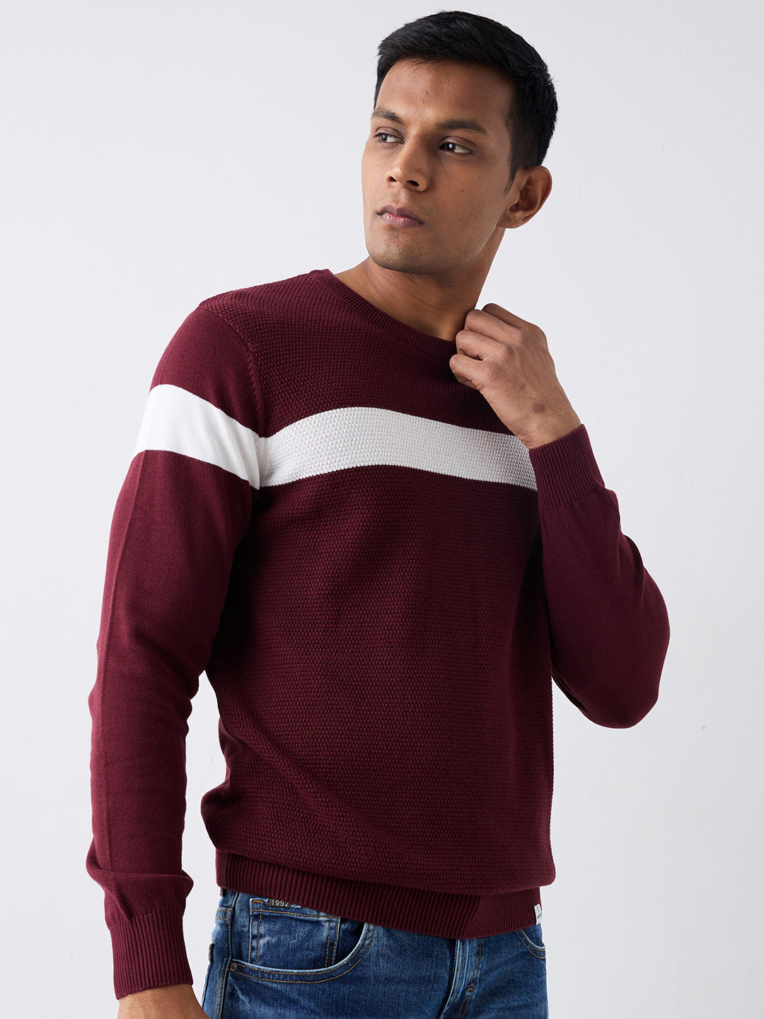 Spykar Wine Red Regular Fit Casual Sweaters For Men