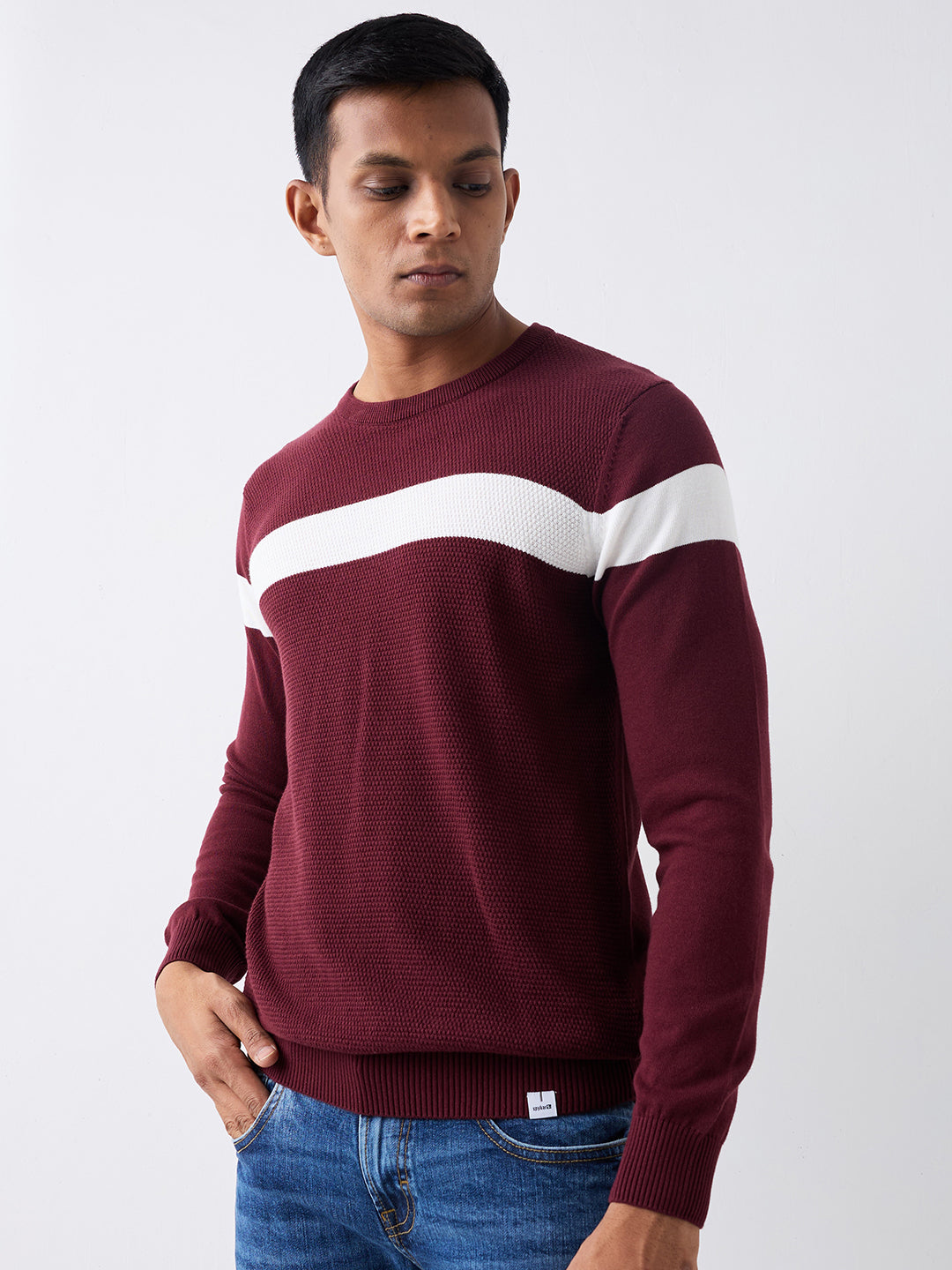 Spykar Wine Red Regular Fit Casual Sweaters For Men