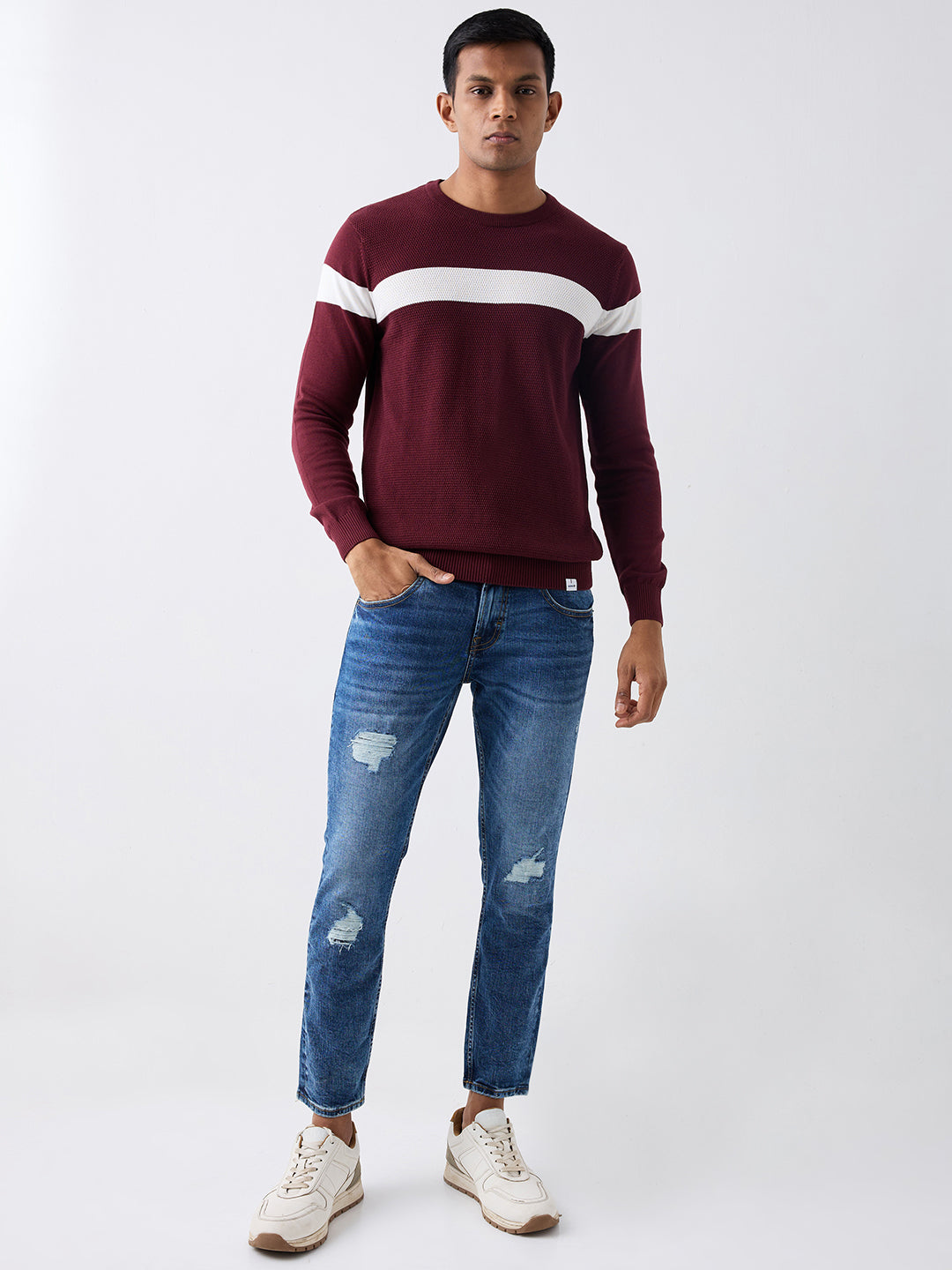 Spykar Wine Red Regular Fit Casual Sweaters For Men