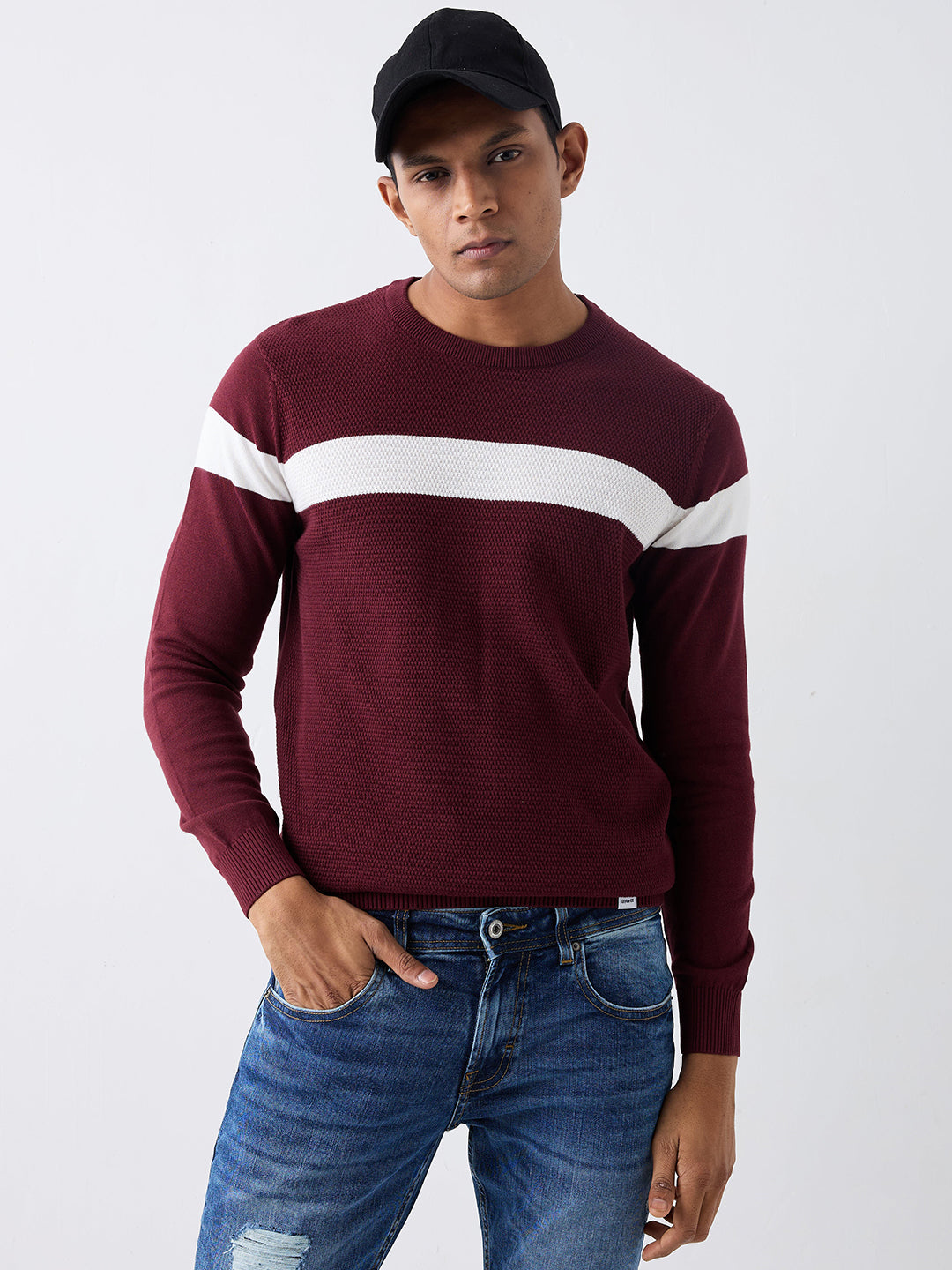 Spykar Wine Red Regular Fit Casual Sweaters For Men