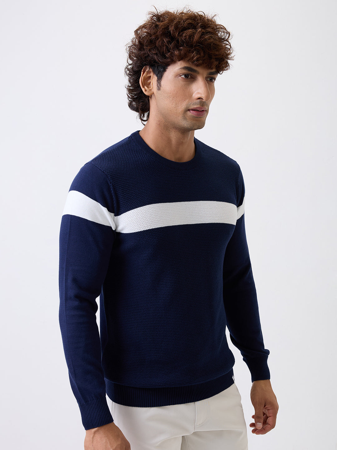 Spykar Navy Blue Regular Fit Casual Sweaters For Men