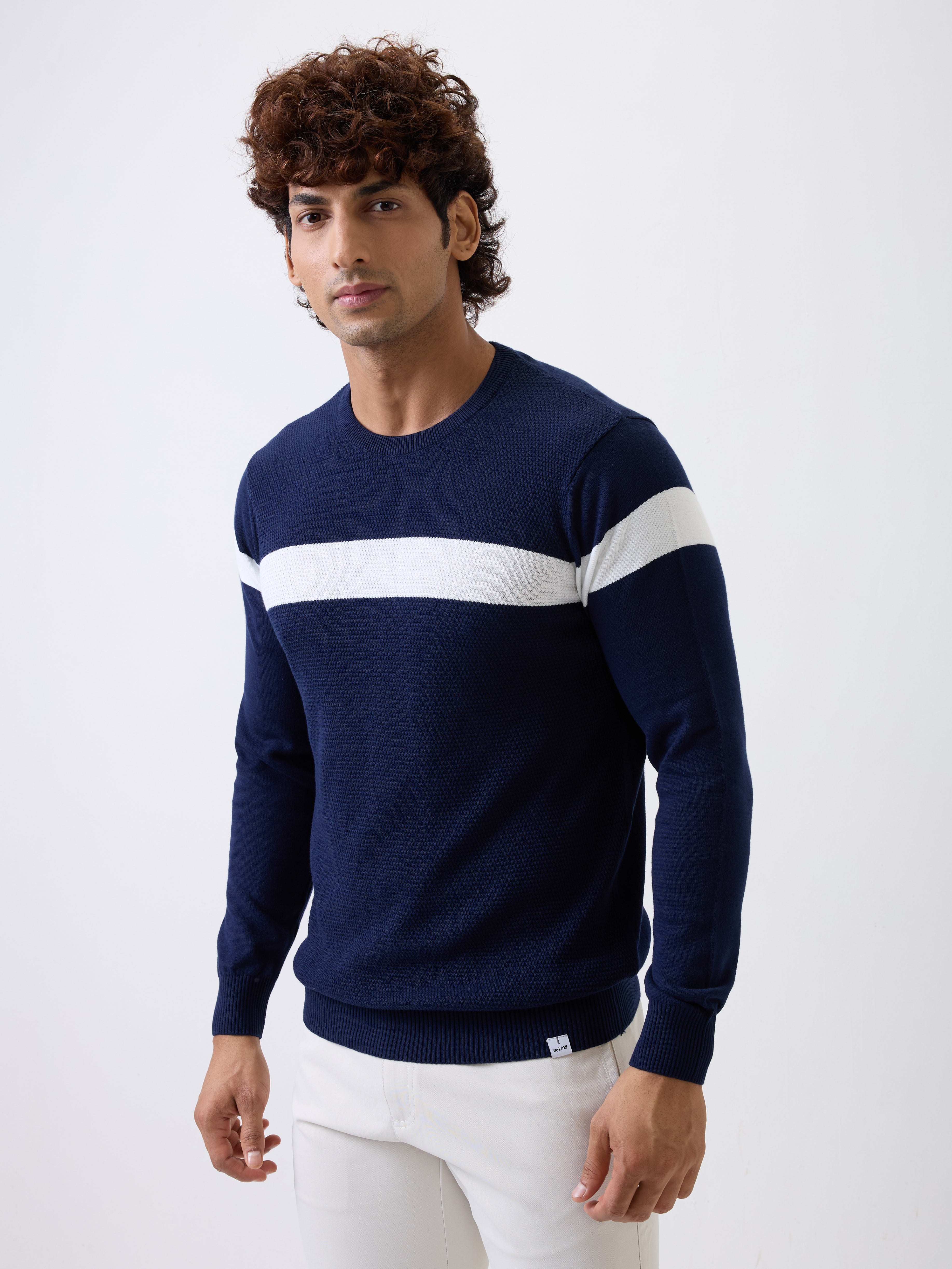 Spykar Navy Blue Regular Fit Casual Sweaters For Men