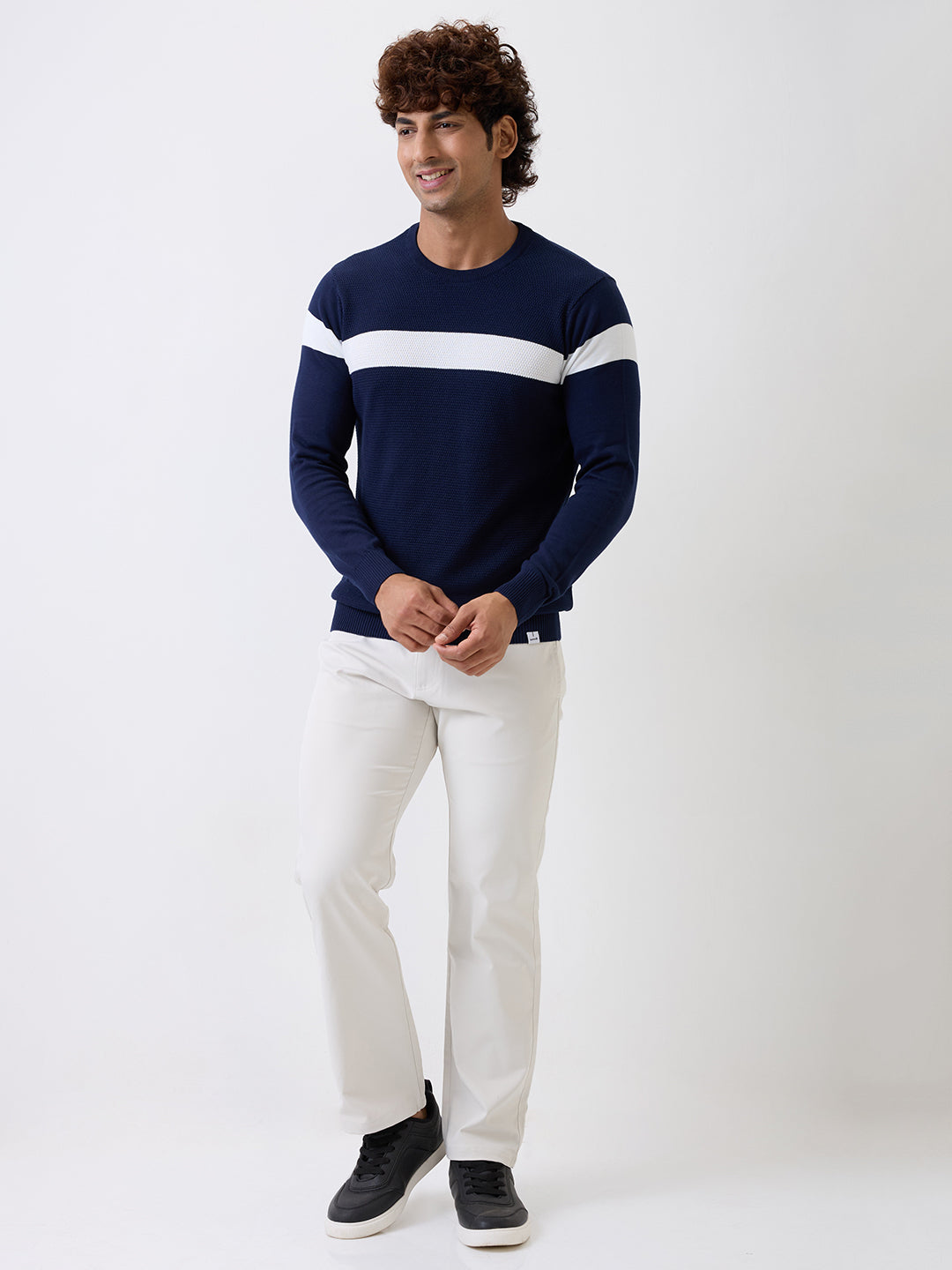 Spykar Navy Blue Regular Fit Casual Sweaters For Men