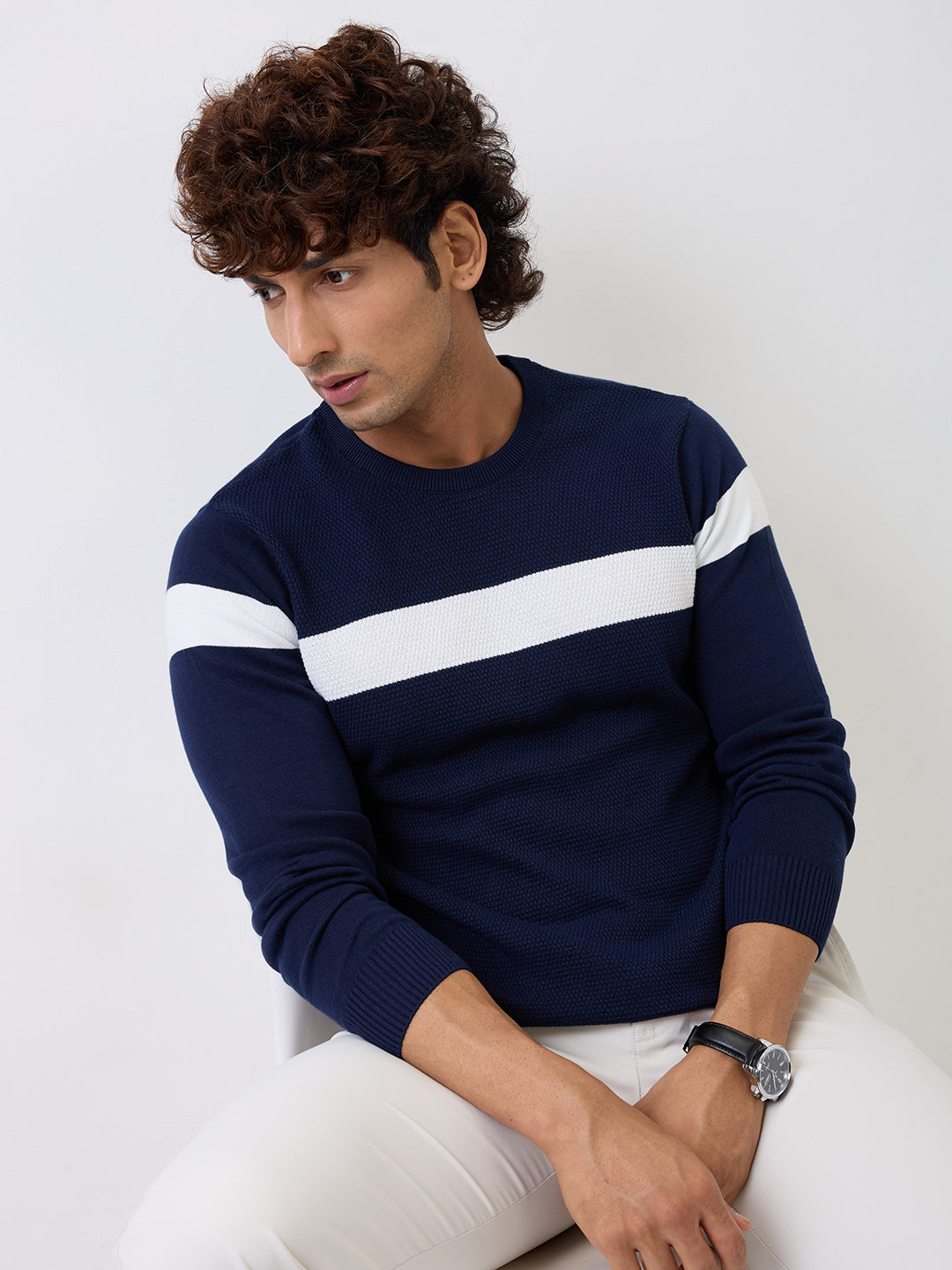 Spykar Navy Blue Regular Fit Casual Sweaters For Men