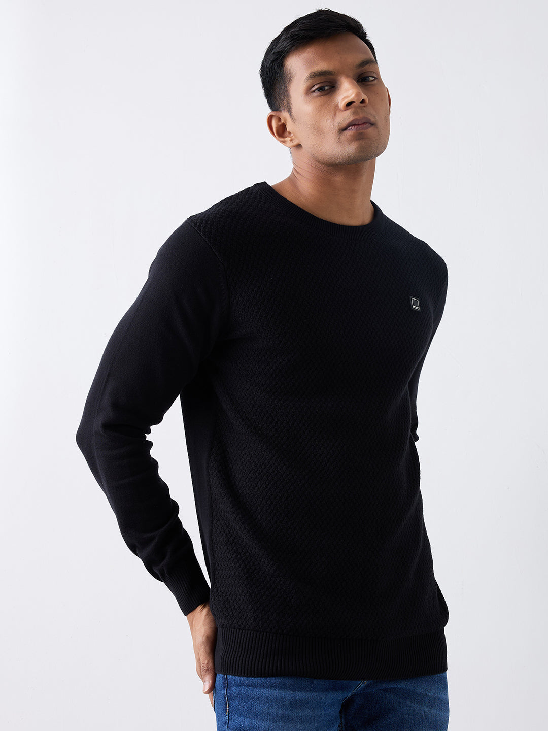 Spykar Black Regular Fit Casual Sweaters For Men