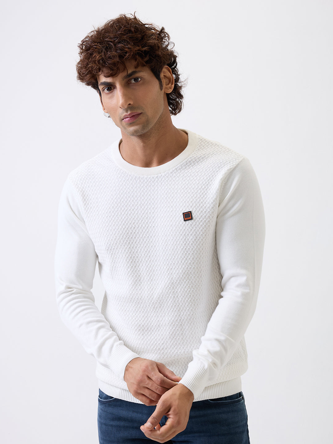 Spykar White Regular Fit Casual Sweaters For Men