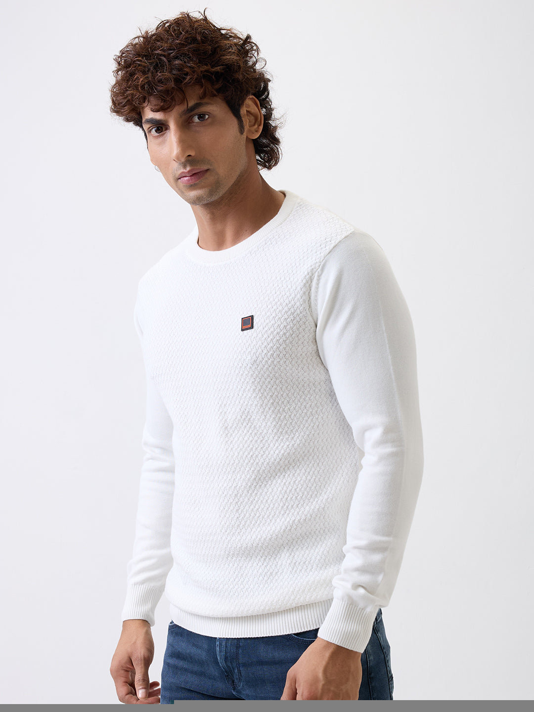 Spykar White Regular Fit Casual Sweaters For Men