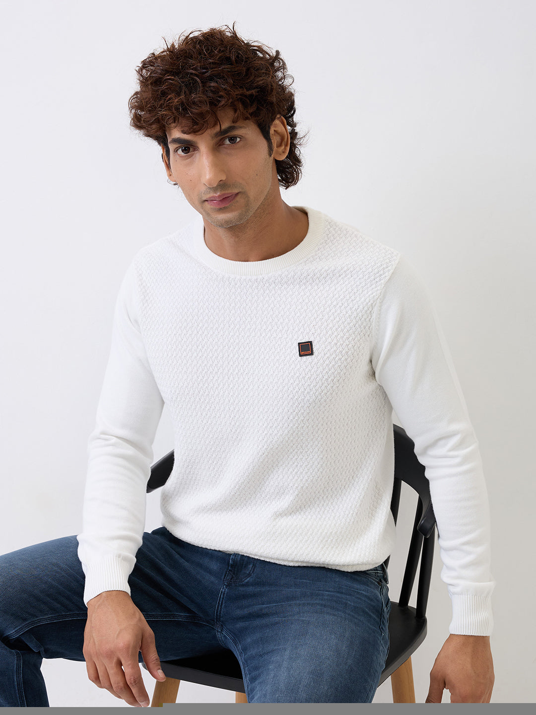 Spykar White Regular Fit Casual Sweaters For Men