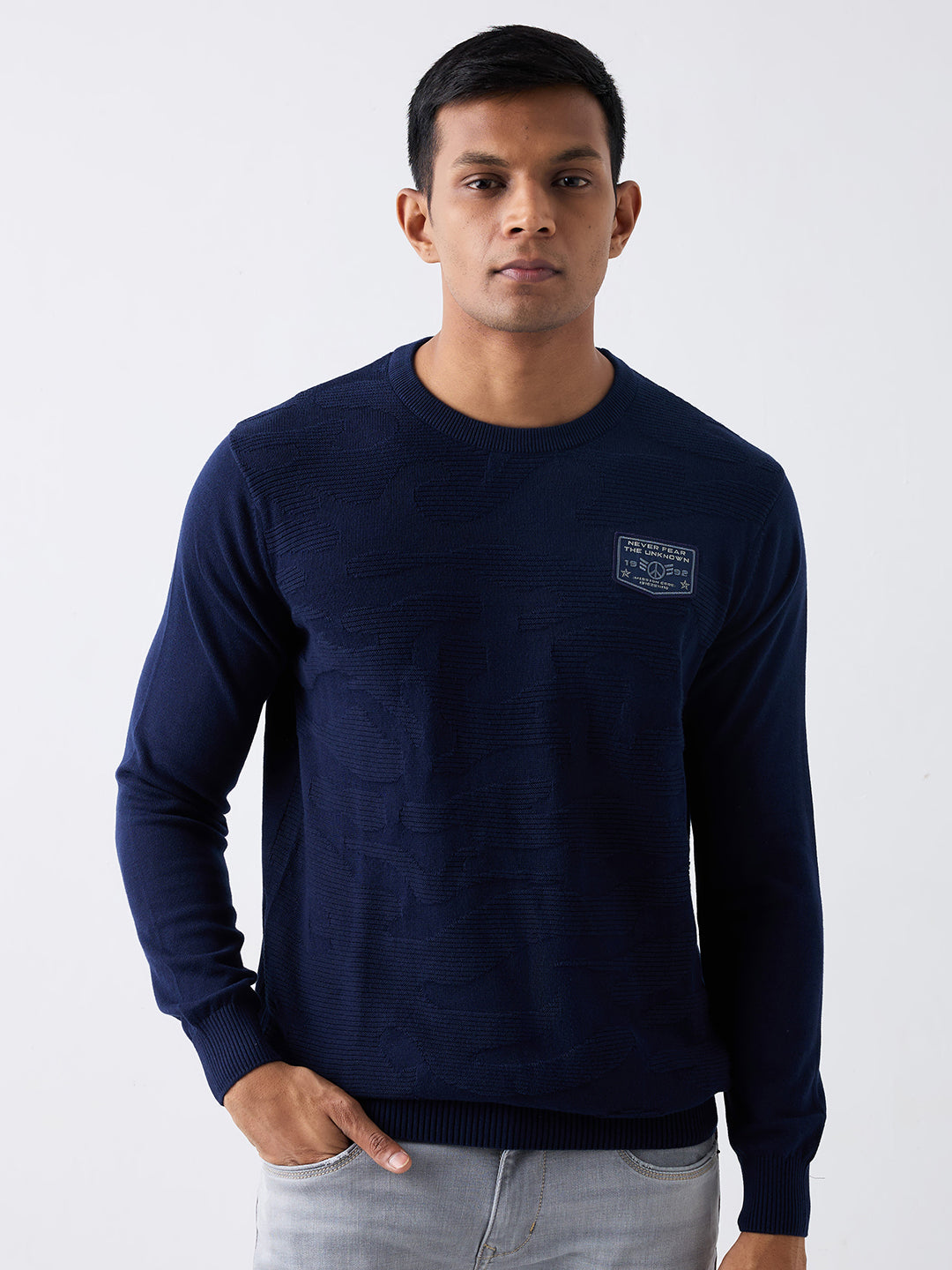 Spykar Navy Blue Regular Fit Casual Sweaters For Men