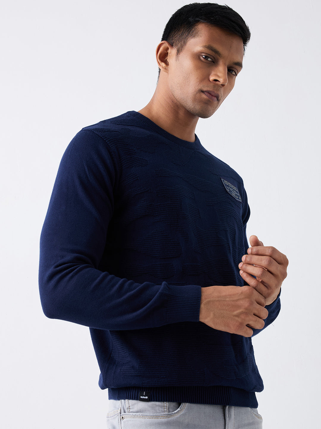 Spykar Navy Blue Regular Fit Casual Sweaters For Men