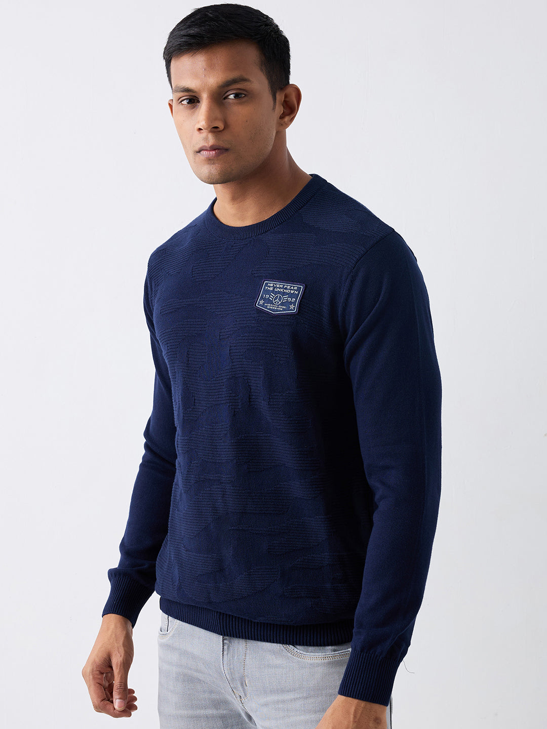 Spykar Navy Blue Regular Fit Casual Sweaters For Men