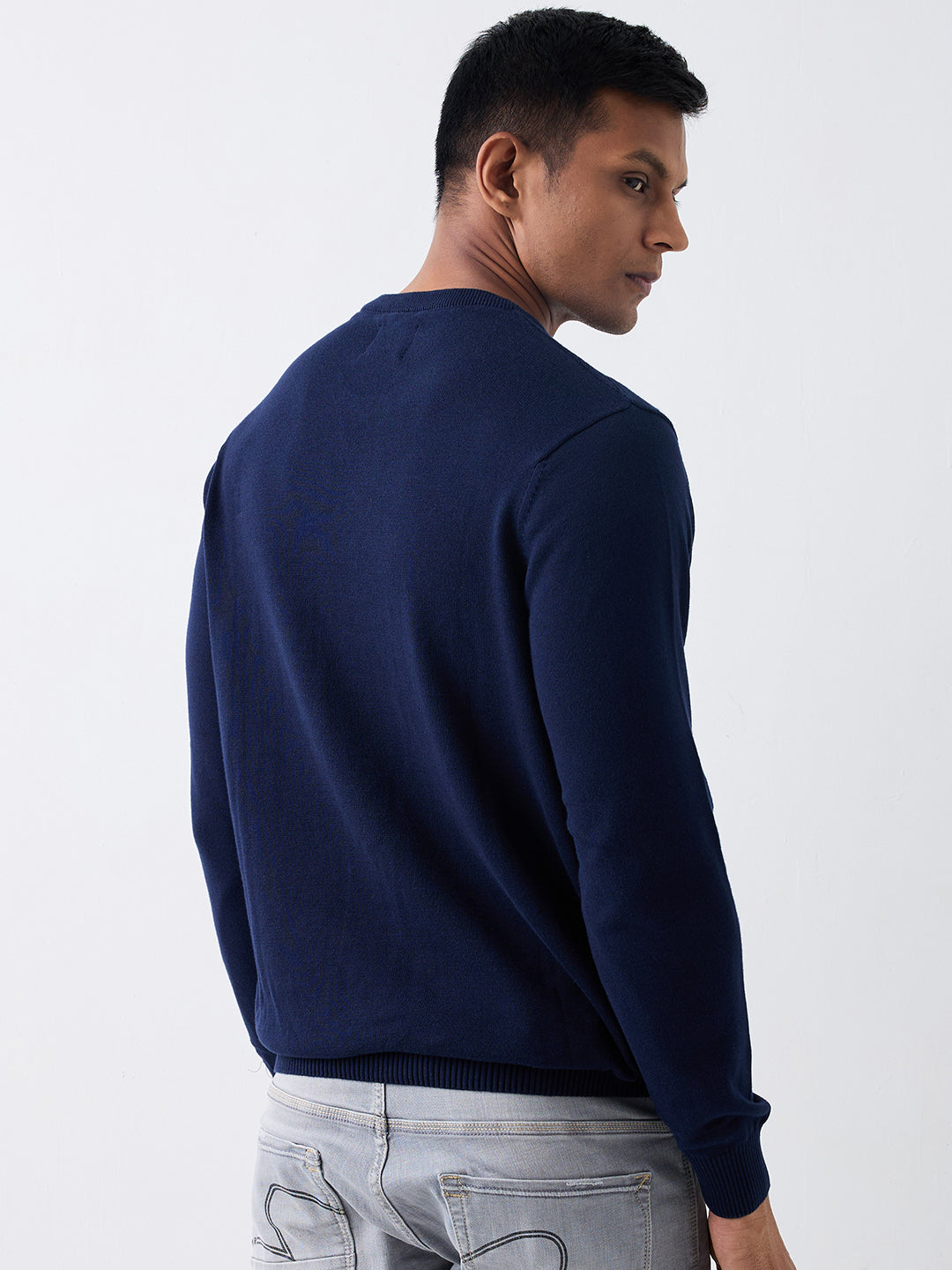 Spykar Navy Blue Regular Fit Casual Sweaters For Men