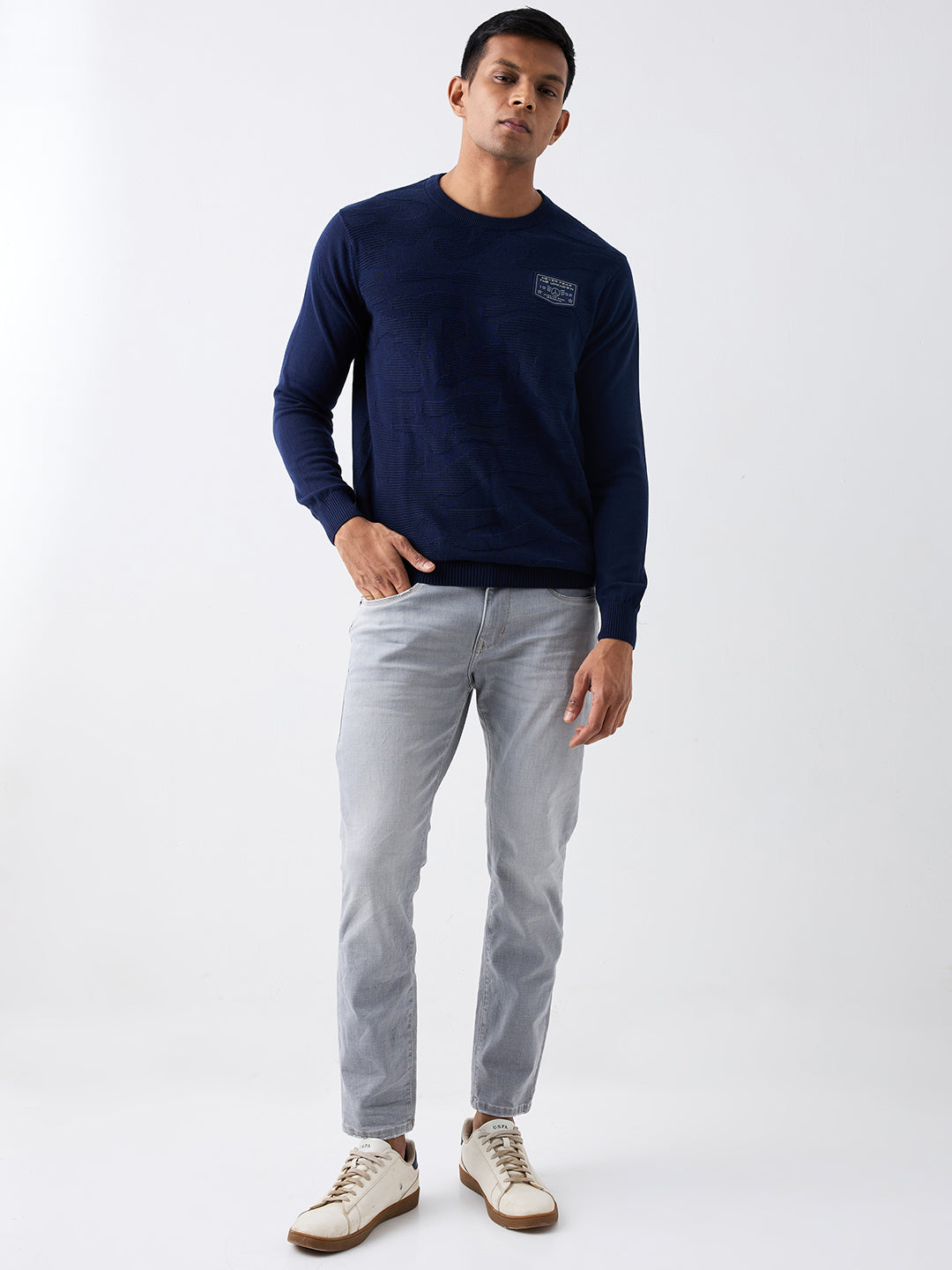 Spykar Navy Blue Regular Fit Casual Sweaters For Men