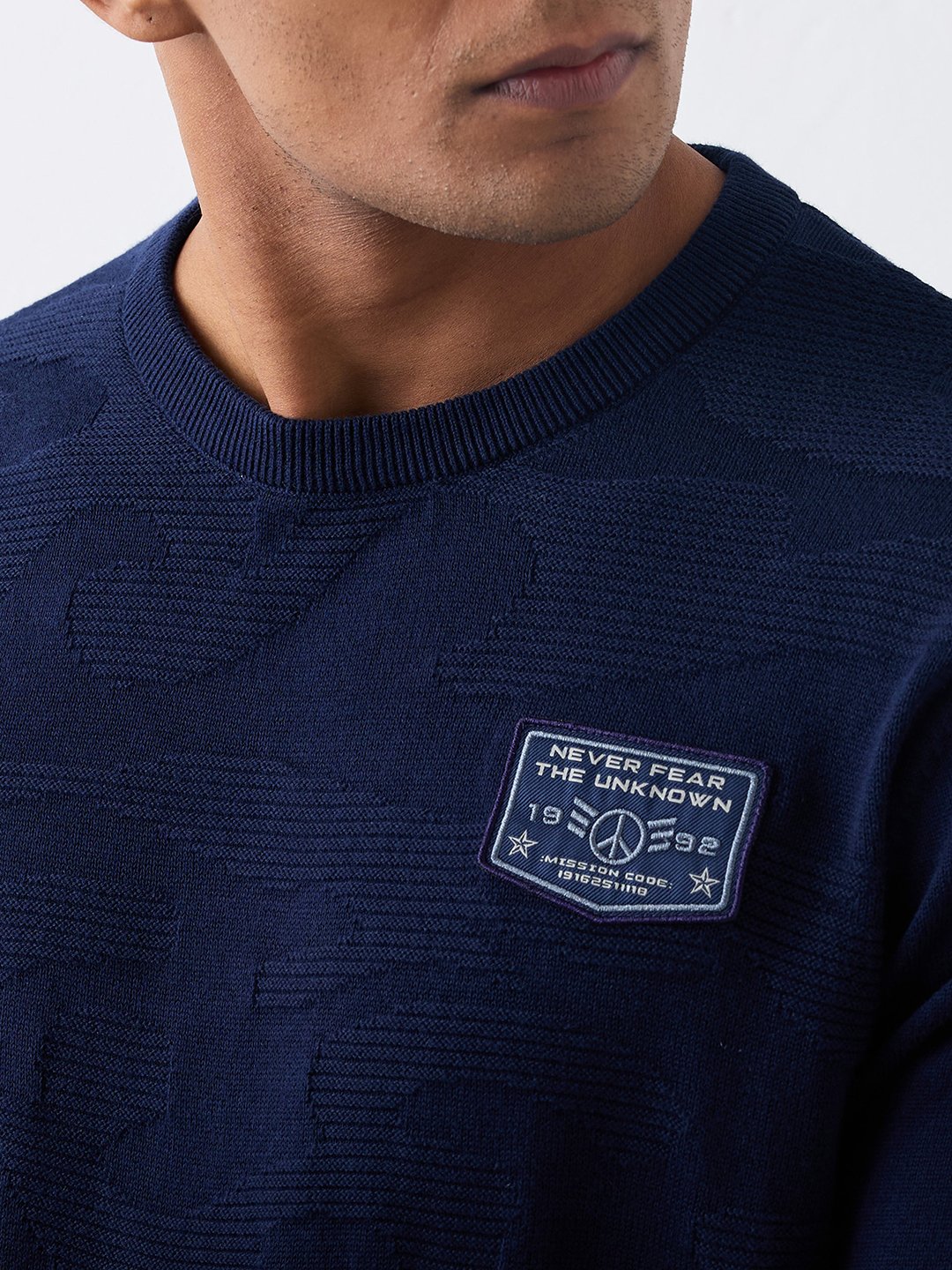 Spykar Navy Blue Regular Fit Casual Sweaters For Men