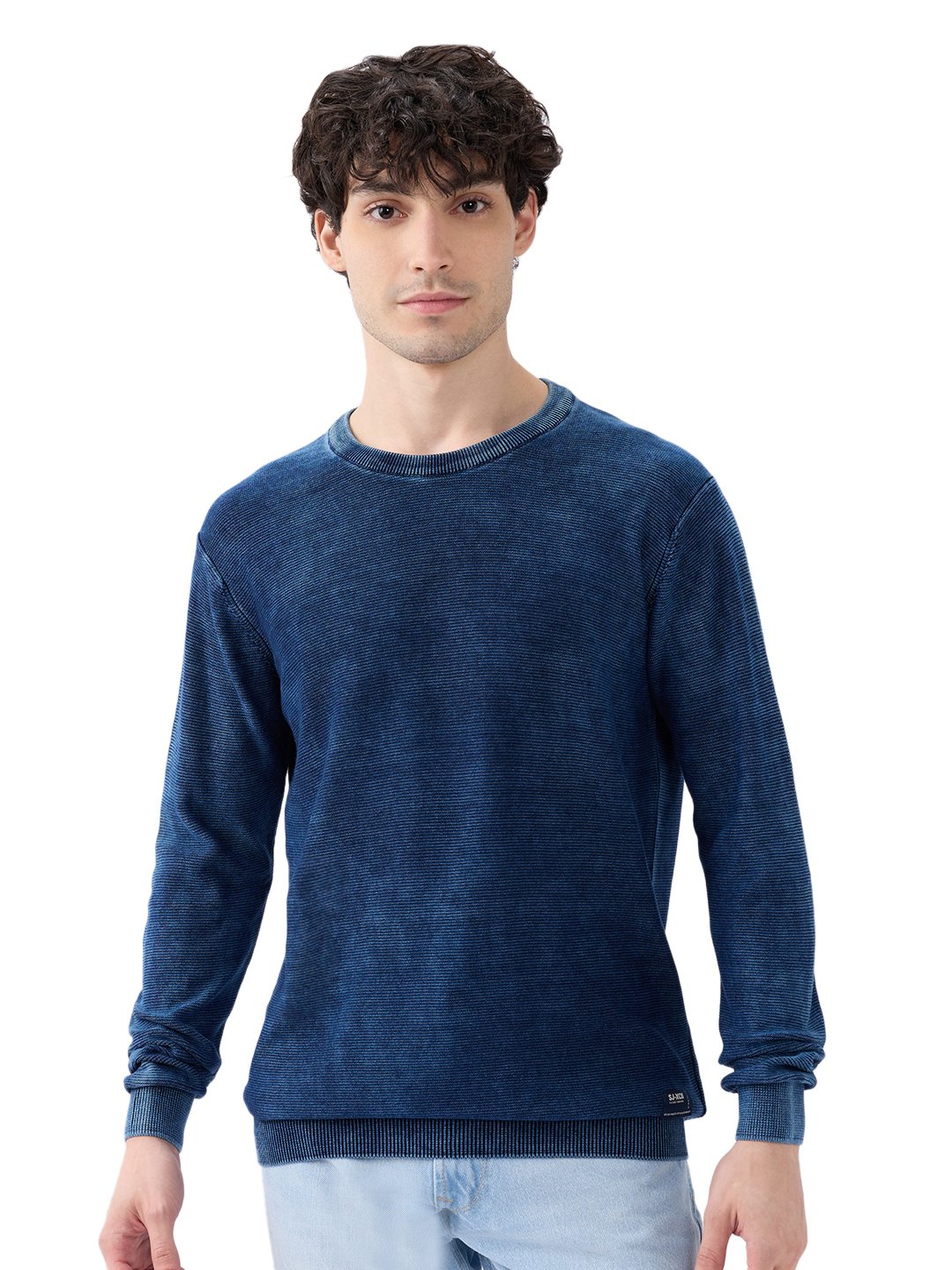 Spykar Solid Indigo Blue Regular Fit Sweaters For Men