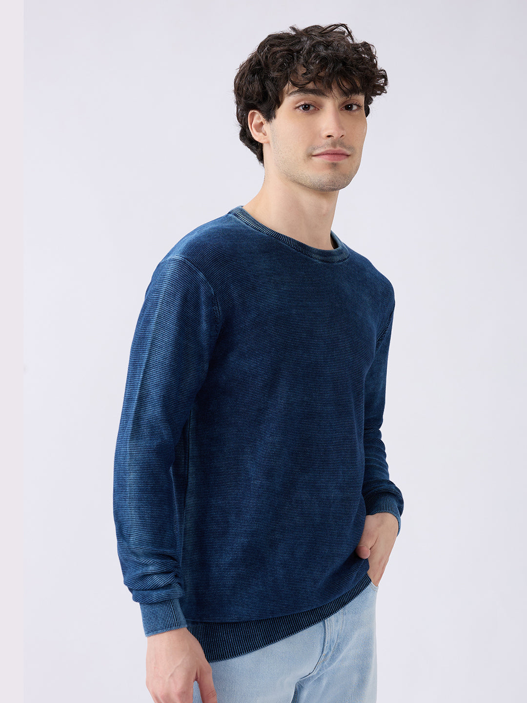 Spykar Solid Indigo Blue Regular Fit Sweaters For Men