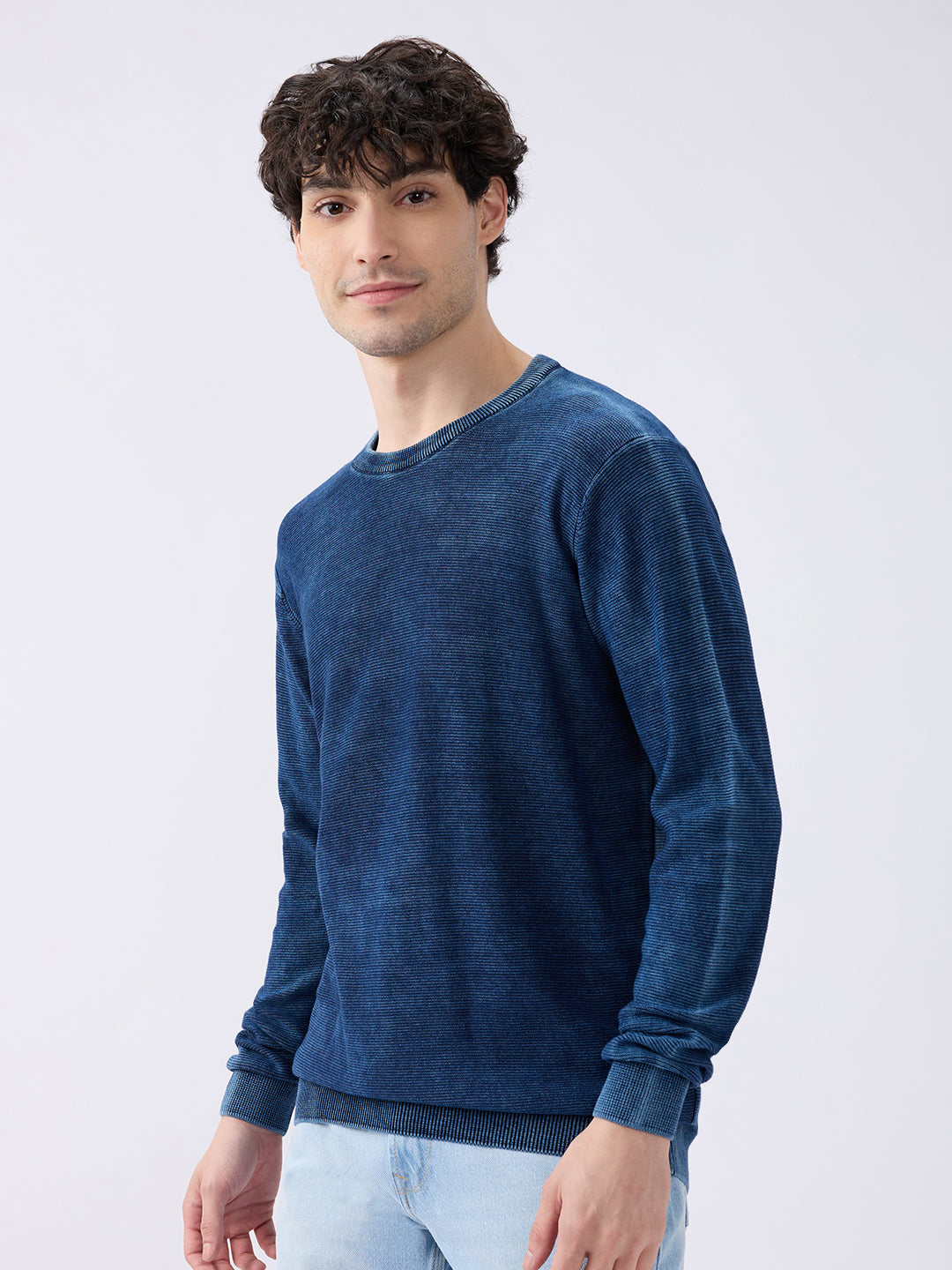 Spykar Solid Indigo Blue Regular Fit Sweaters For Men
