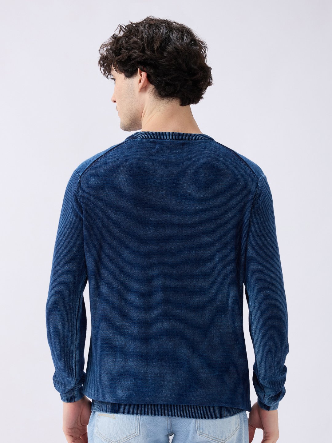 Spykar Solid Indigo Blue Regular Fit Sweaters For Men