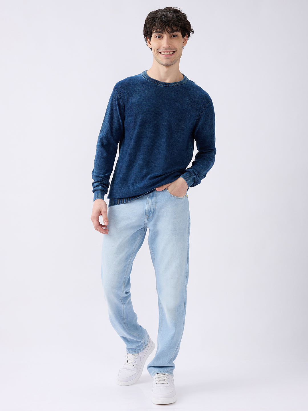 Spykar Solid Indigo Blue Regular Fit Sweaters For Men
