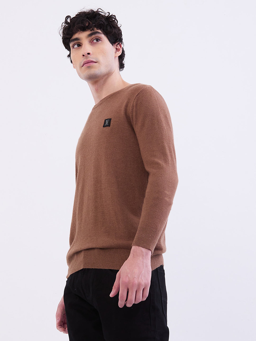 Spykar Bison Brown Slim Fit Casual Sweaters For Men