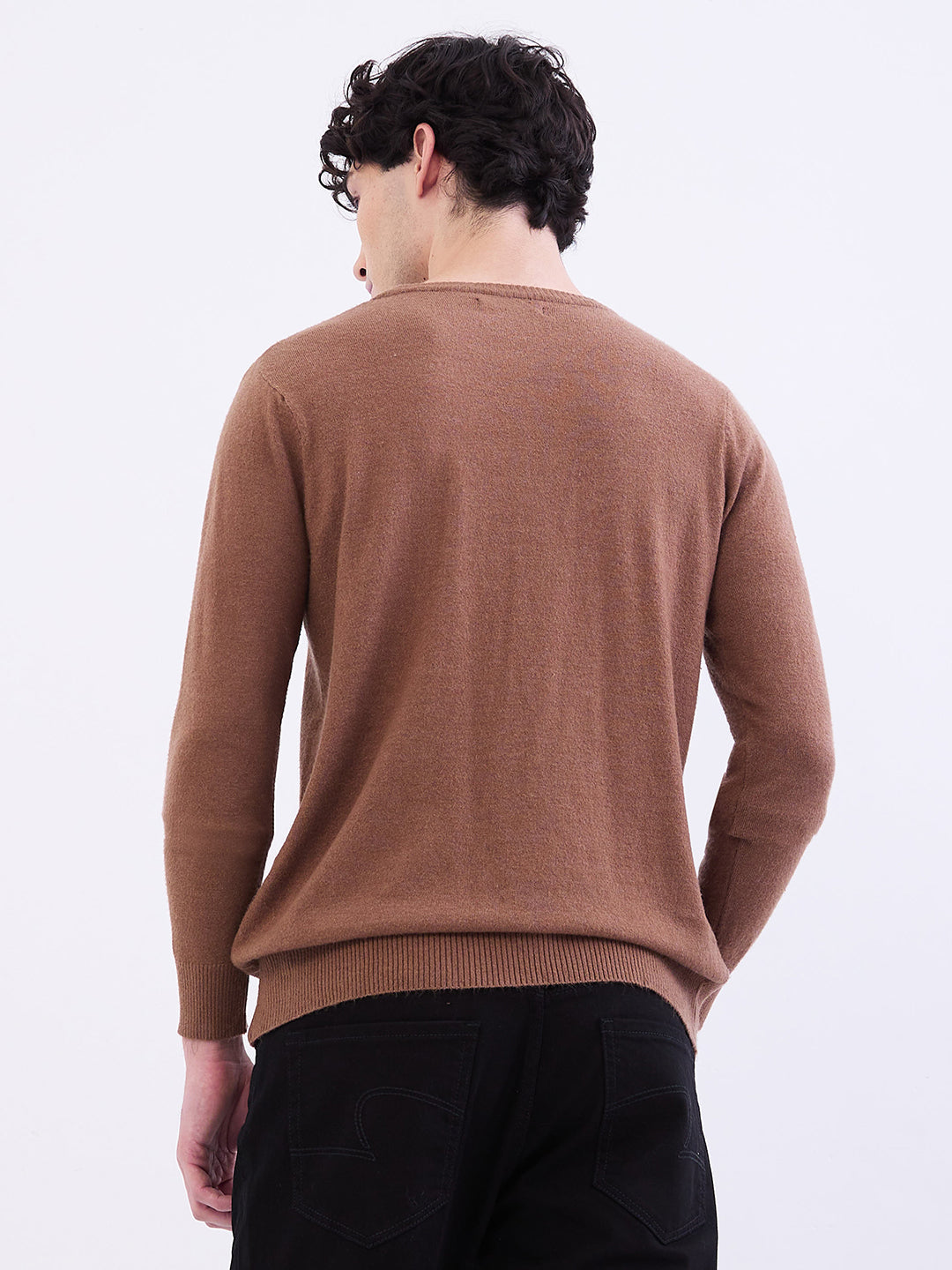 Spykar Bison Brown Slim Fit Casual Sweaters For Men