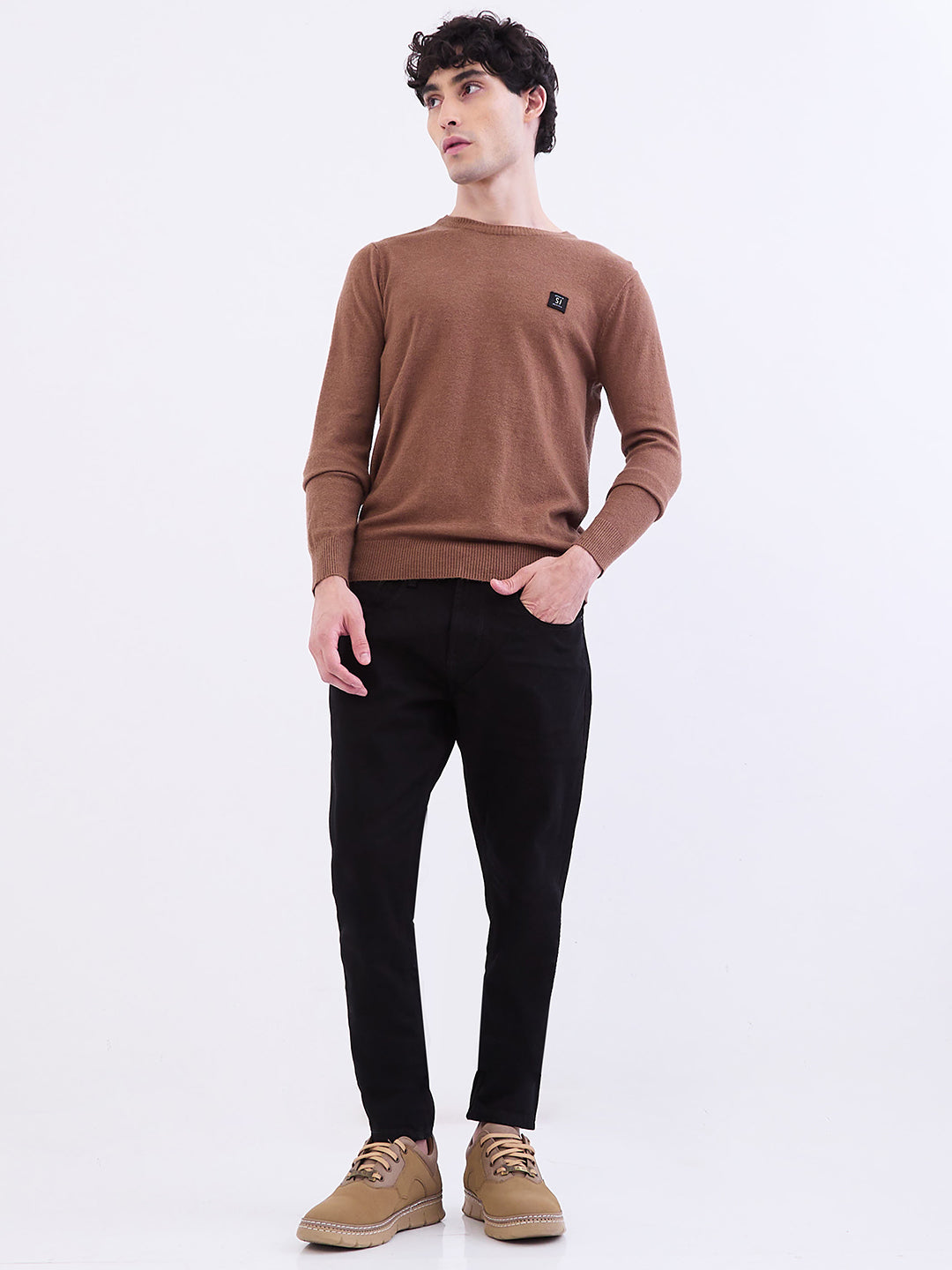 Spykar Bison Brown Slim Fit Casual Sweaters For Men