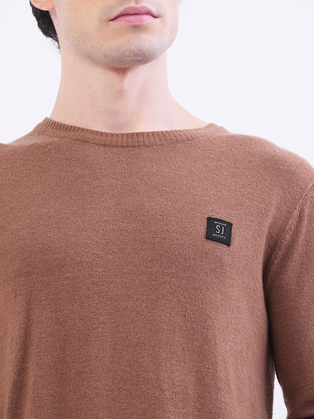 Spykar Bison Brown Slim Fit Casual Sweaters For Men